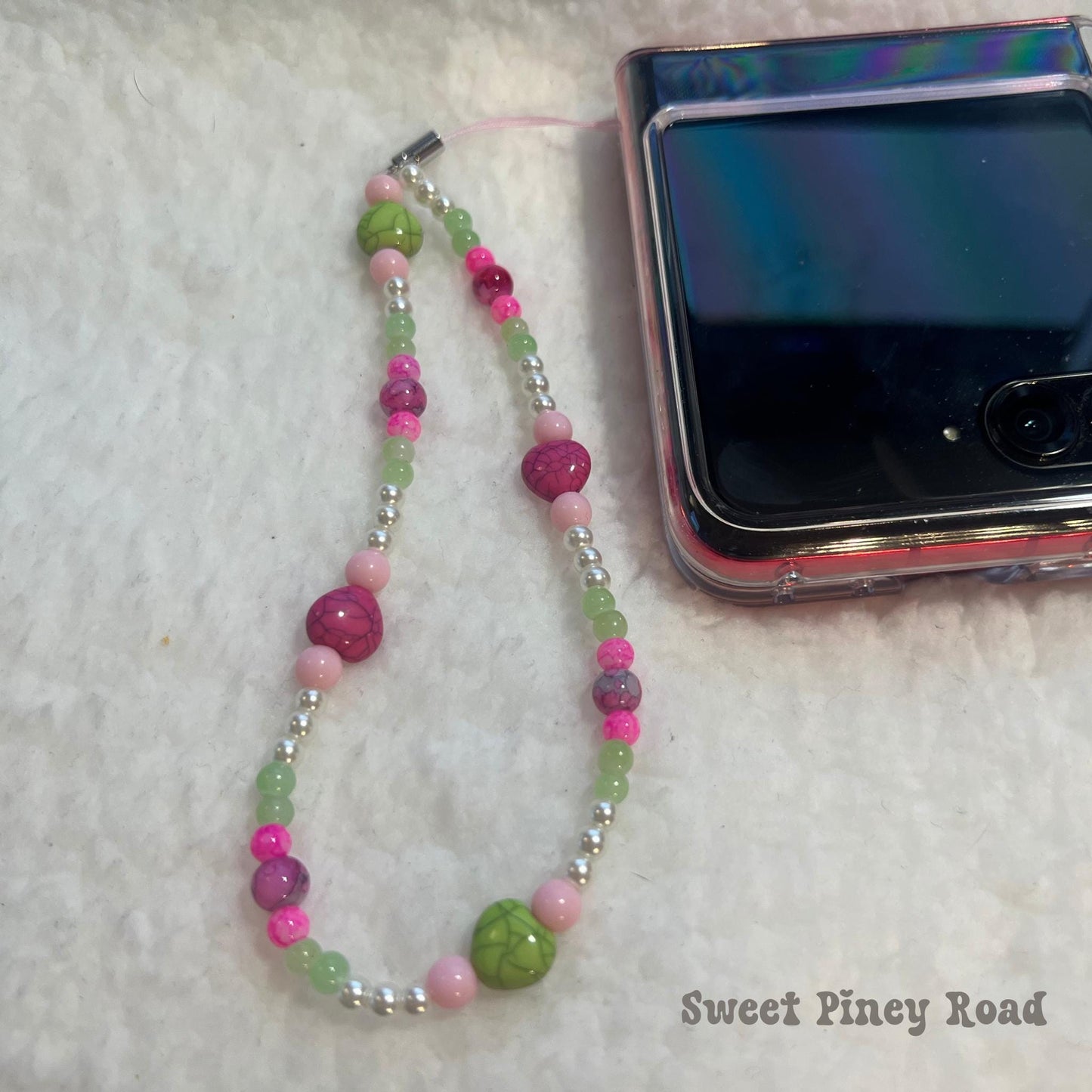 Pastel Pearl Colorful Beaded Phone Charm Strap, Chain Cellphone Strap Lanyard, Cute Kawaii Wristlet Accessory, Girly Gift For Her Y2k Heart