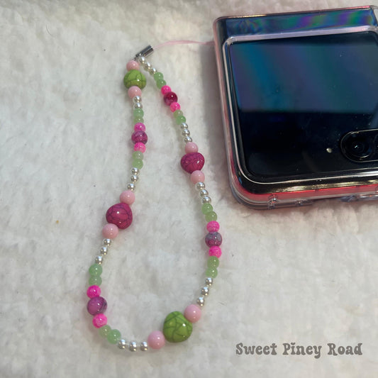 Pastel Pearl Colorful Beaded Phone Charm Strap, Chain Cellphone Strap Lanyard, Cute Kawaii Wristlet Accessory, Girly Gift For Her Y2k Heart