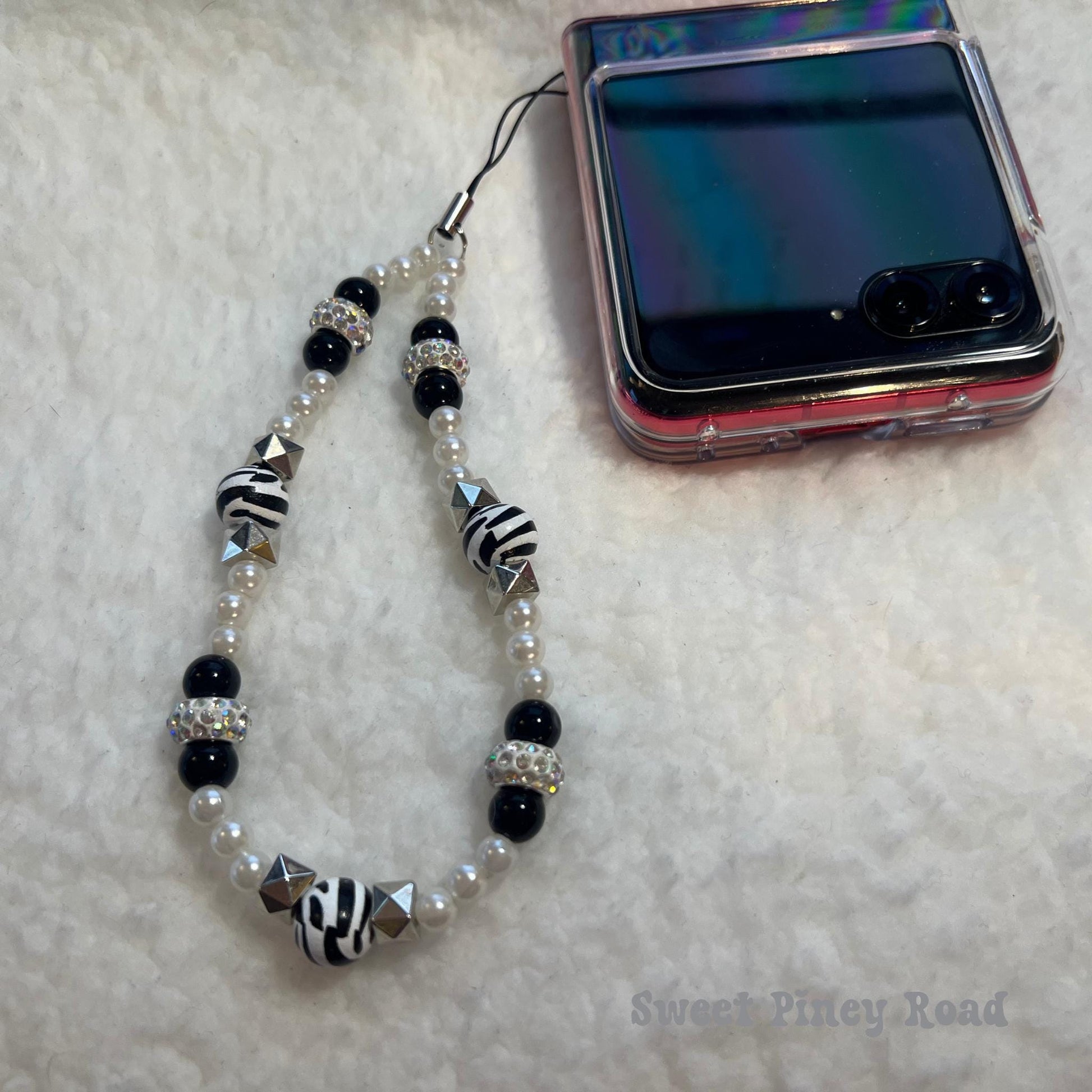 Black White Zebra Beaded Phone Charm Strap, Chain Cellphone Strap Lanyard, Cute Kawaii Wristlet Accessory, Girly Accessory, Gift For Her Y2k