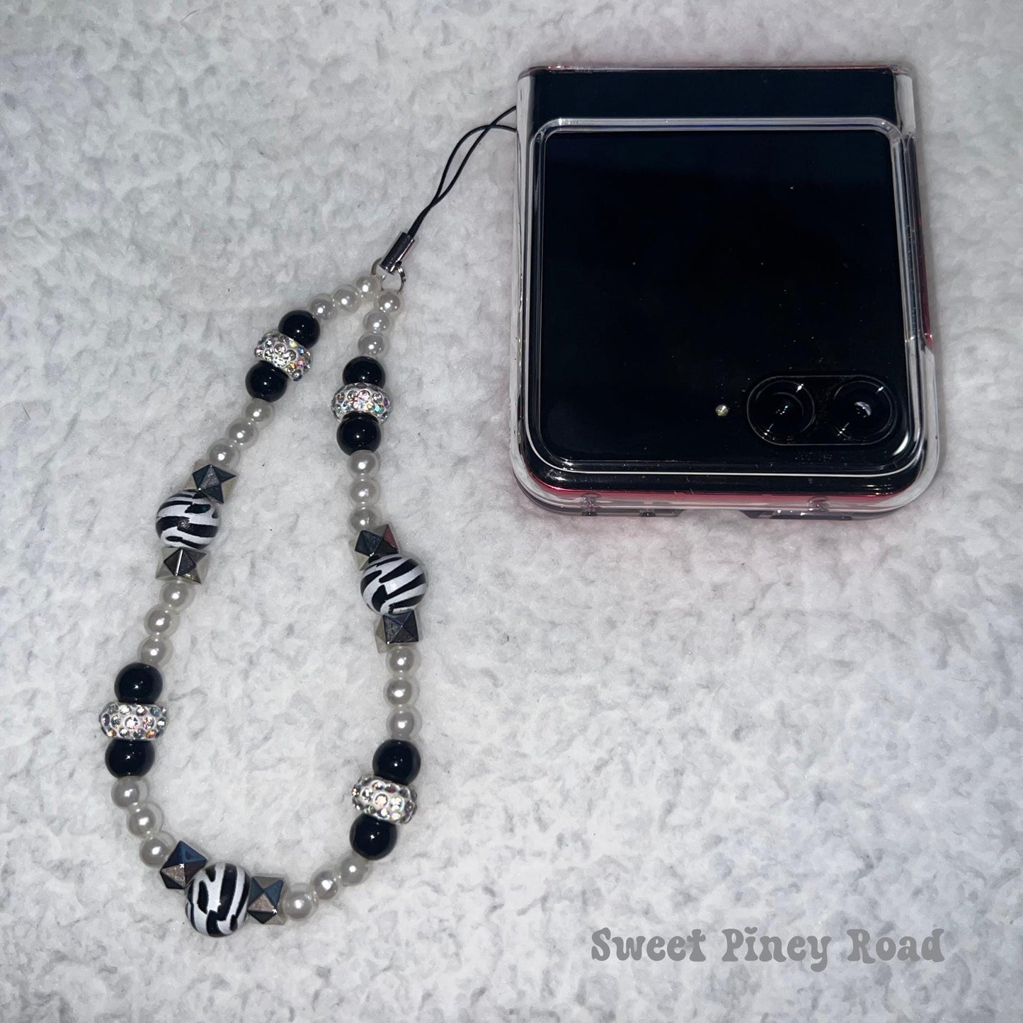 Black White Zebra Beaded Phone Charm Strap, Chain Cellphone Strap Lanyard, Cute Kawaii Wristlet Accessory, Girly Accessory, Gift For Her Y2k