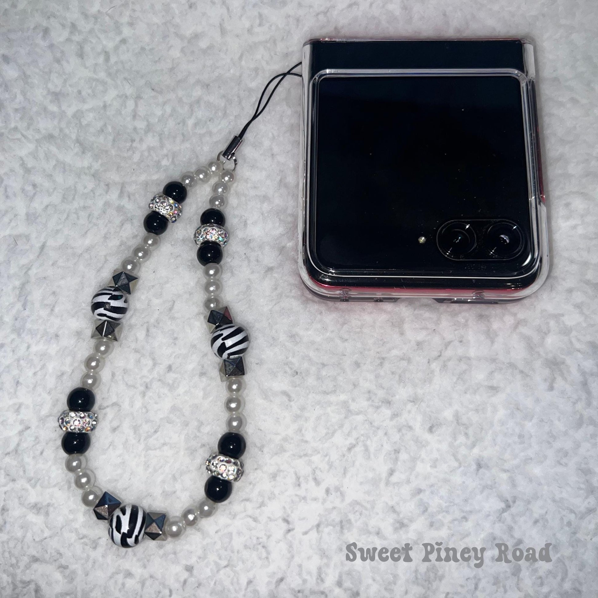 Black White Zebra Beaded Phone Charm Strap, Chain Cellphone Strap Lanyard, Cute Kawaii Wristlet Accessory, Girly Accessory, Gift For Her Y2k