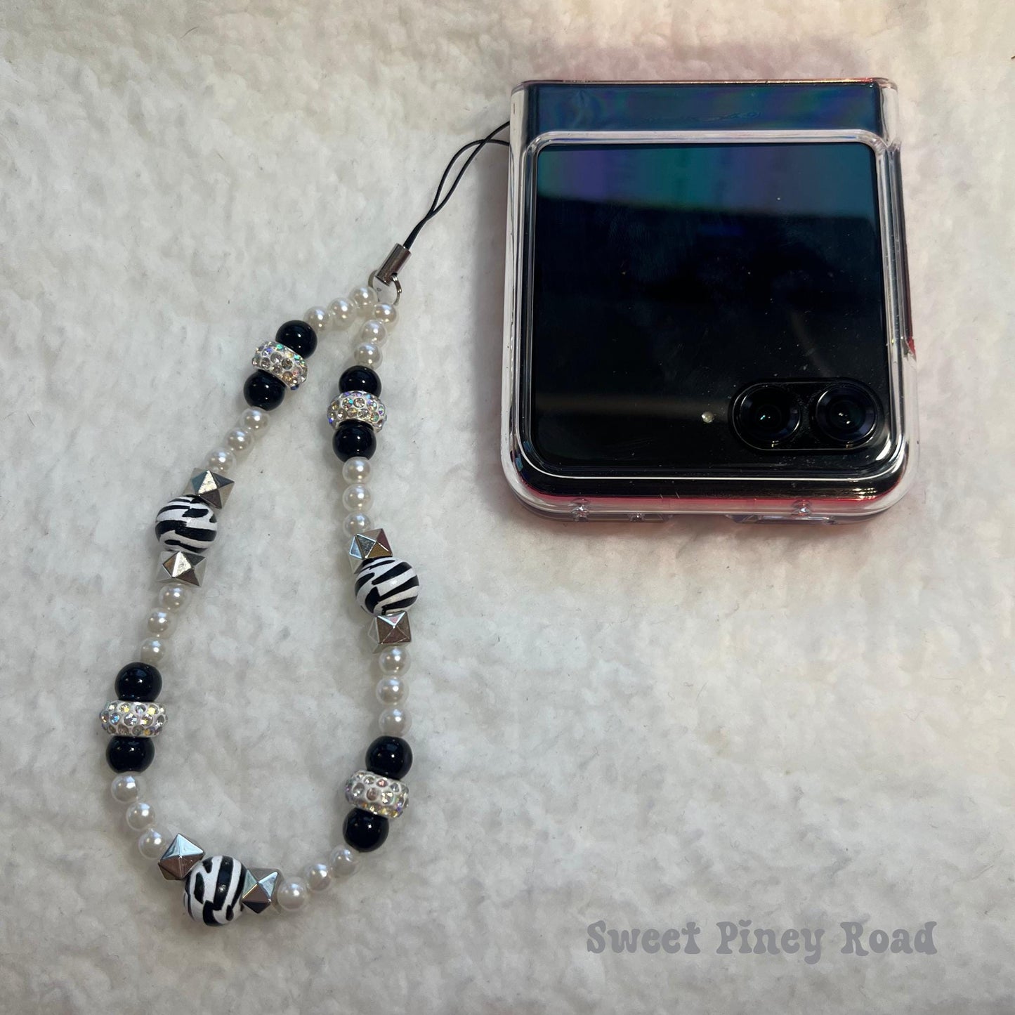 Black White Zebra Beaded Phone Charm Strap, Chain Cellphone Strap Lanyard, Cute Kawaii Wristlet Accessory, Girly Accessory, Gift For Her Y2k