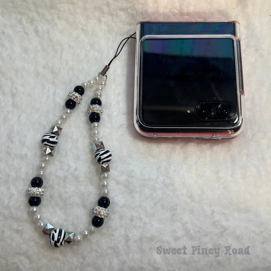 Black White Zebra Beaded Phone Charm Strap, Chain Cellphone Strap Lanyard, Cute Kawaii Wristlet Accessory, Girly Accessory, Gift For Her Y2k