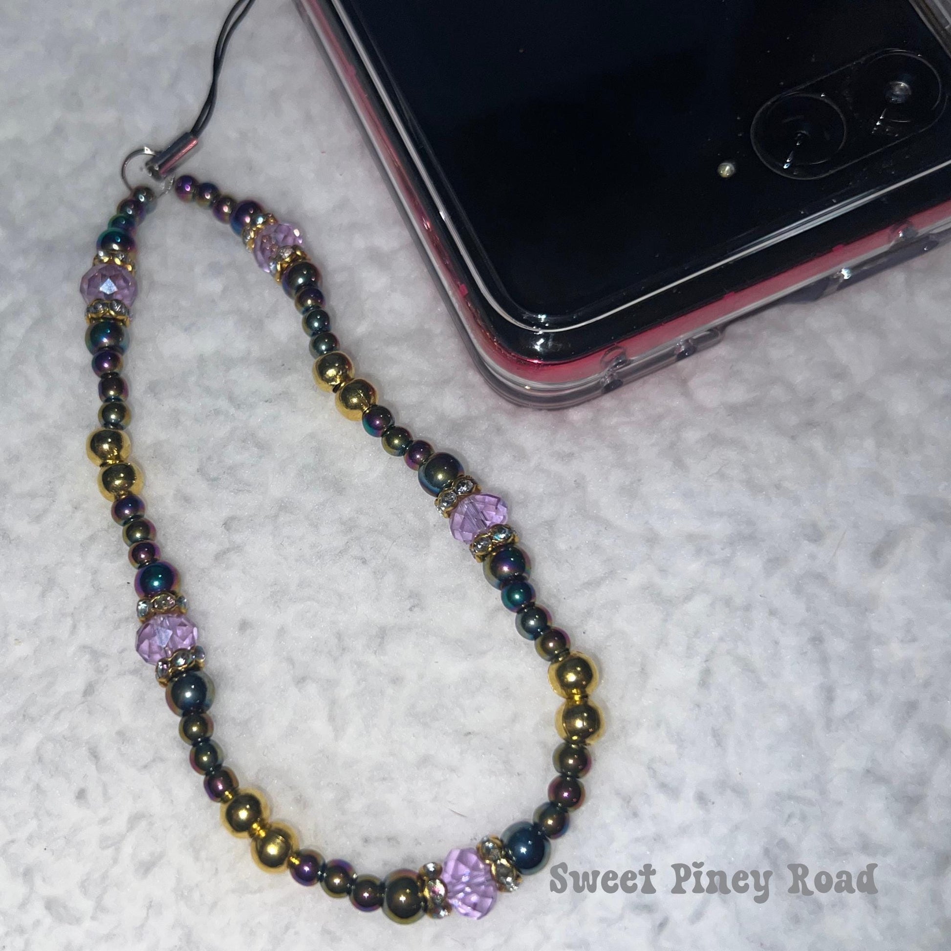 Colorful Chrome Beaded Phone Charm Strap, Chain Cellphone Strap Lanyard, Cute Kawaii Wristlet Accessory, Girly Gift For Her Y2k 2000s Vibes