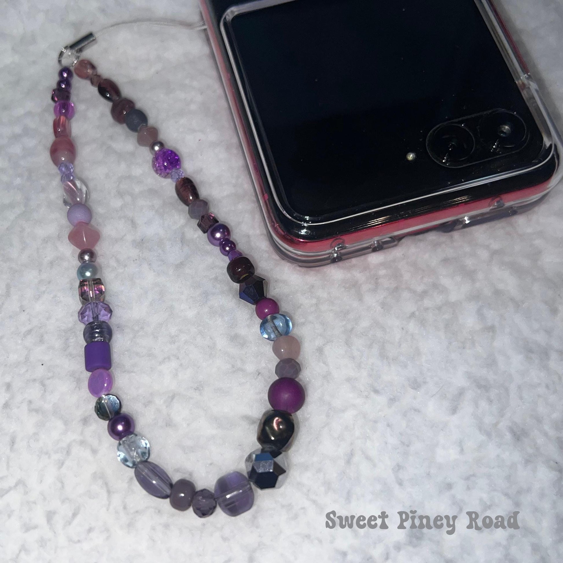 Purple Colorful Beaded Phone Charm Strap, Chain Cellphone Strap Lanyard, Cute Kawaii Wristlet Accessory, Girly Gift For Her Y2k 2000s Vibes