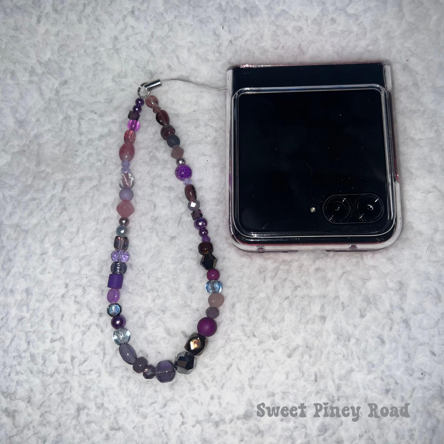 Purple Colorful Beaded Phone Charm Strap, Chain Cellphone Strap Lanyard, Cute Kawaii Wristlet Accessory, Girly Gift For Her Y2k 2000s Vibes