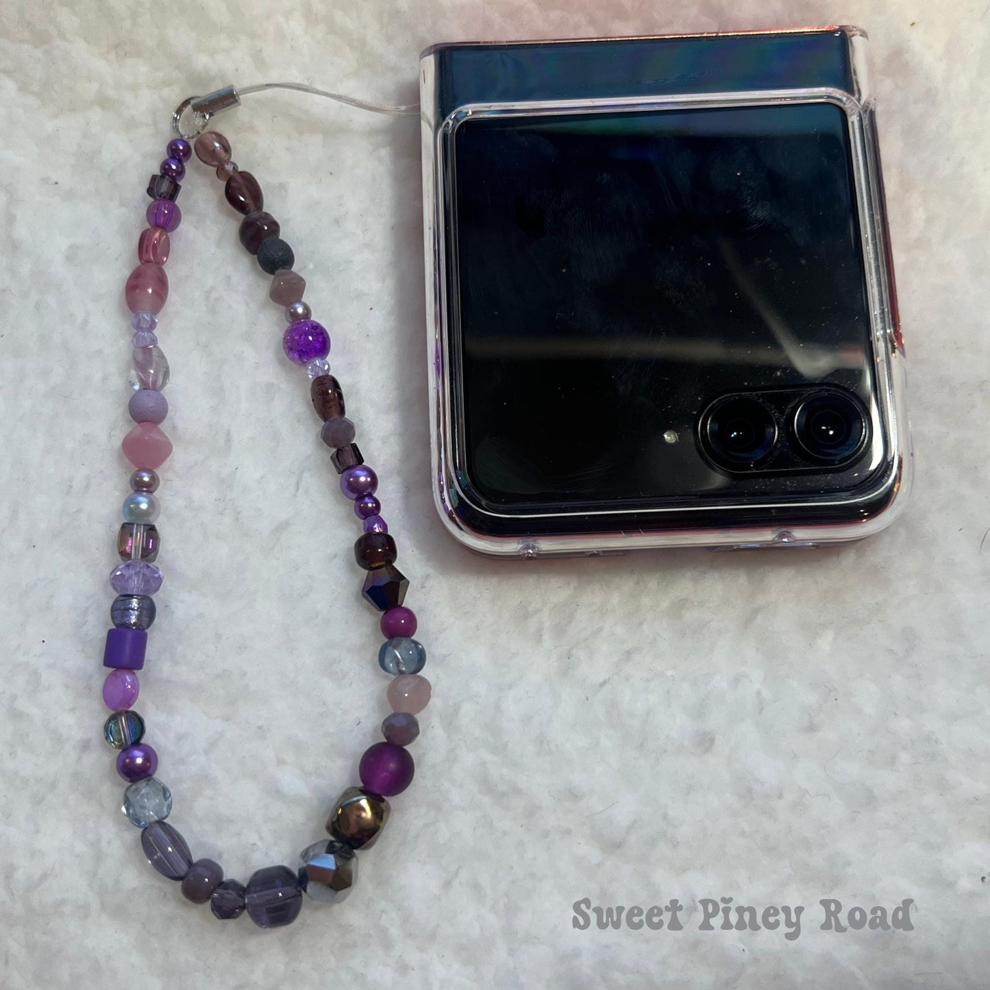 Purple Colorful Beaded Phone Charm Strap, Chain Cellphone Strap Lanyard, Cute Kawaii Wristlet Accessory, Girly Gift For Her Y2k 2000s Vibes