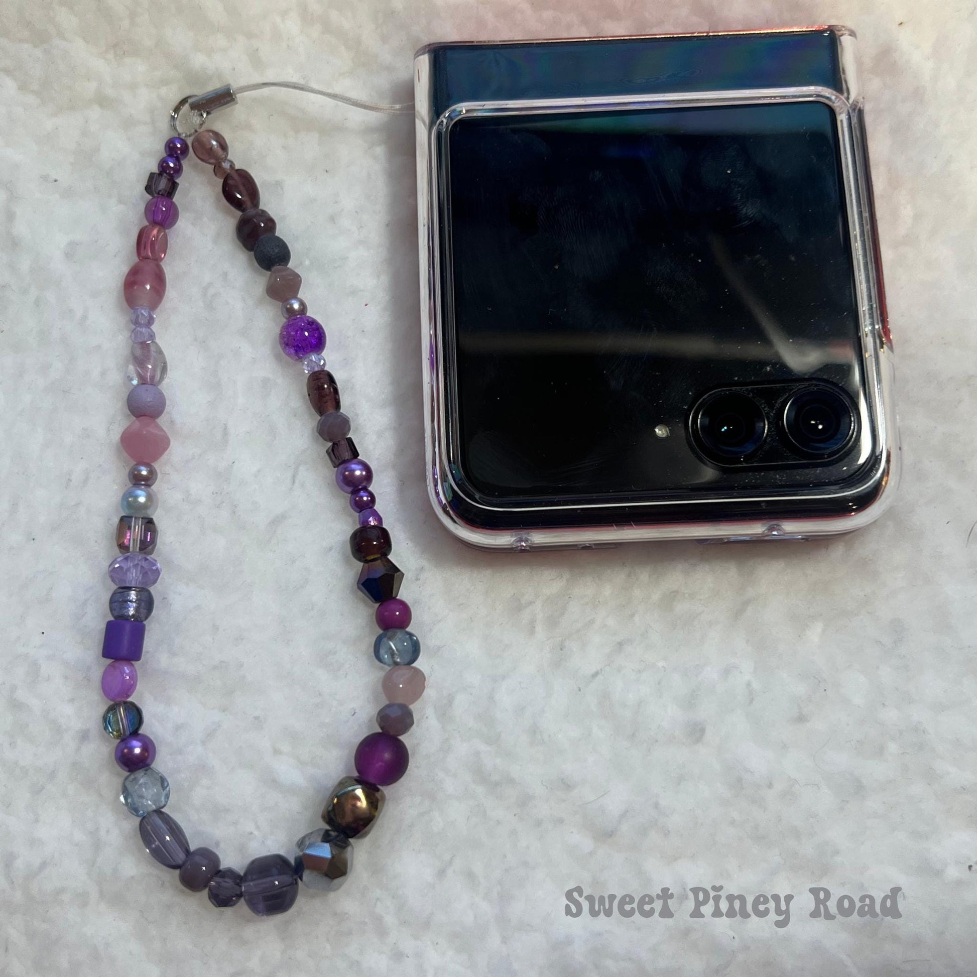 Purple Colorful Beaded Phone Charm Strap, Chain Cellphone Strap Lanyard, Cute Kawaii Wristlet Accessory, Girly Gift For Her Y2k 2000s Vibes