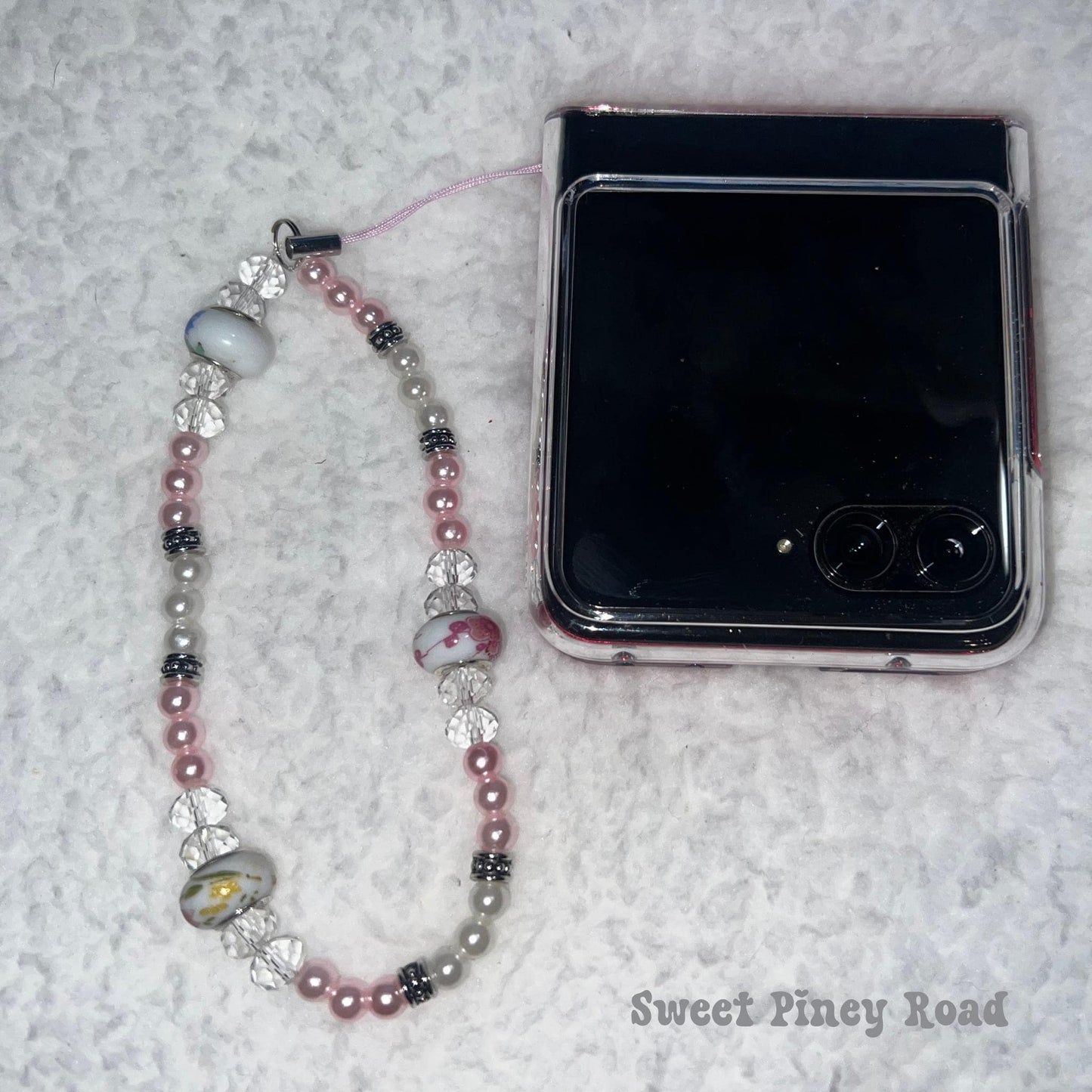 Pink Pearl Beaded Phone Charm Strap, Chain Cellphone Strap Lanyard, Cute Kawaii Wristlet Accessory, Coquette Girly Accessory, Gift Her Y2k