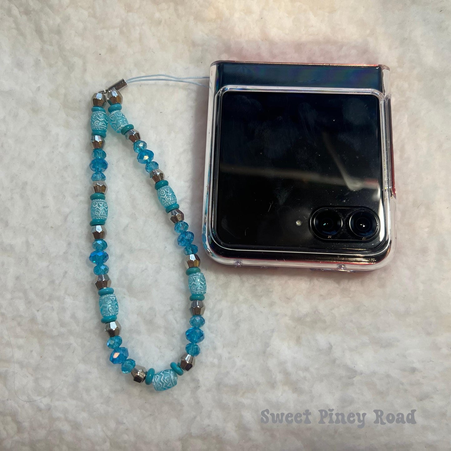 Teal Blue Beaded Phone Charm Strap, Chain Cellphone Strap Lanyard, Cute Kawaii Wristlet Accessory, Girly Accessory, Gift For Her, 2000s Y2k