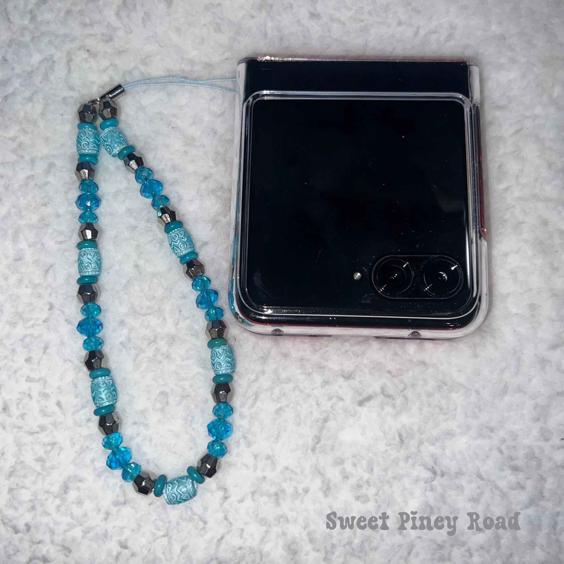 Teal Blue Beaded Phone Charm Strap, Chain Cellphone Strap Lanyard, Cute Kawaii Wristlet Accessory, Girly Accessory, Gift For Her, 2000s Y2k
