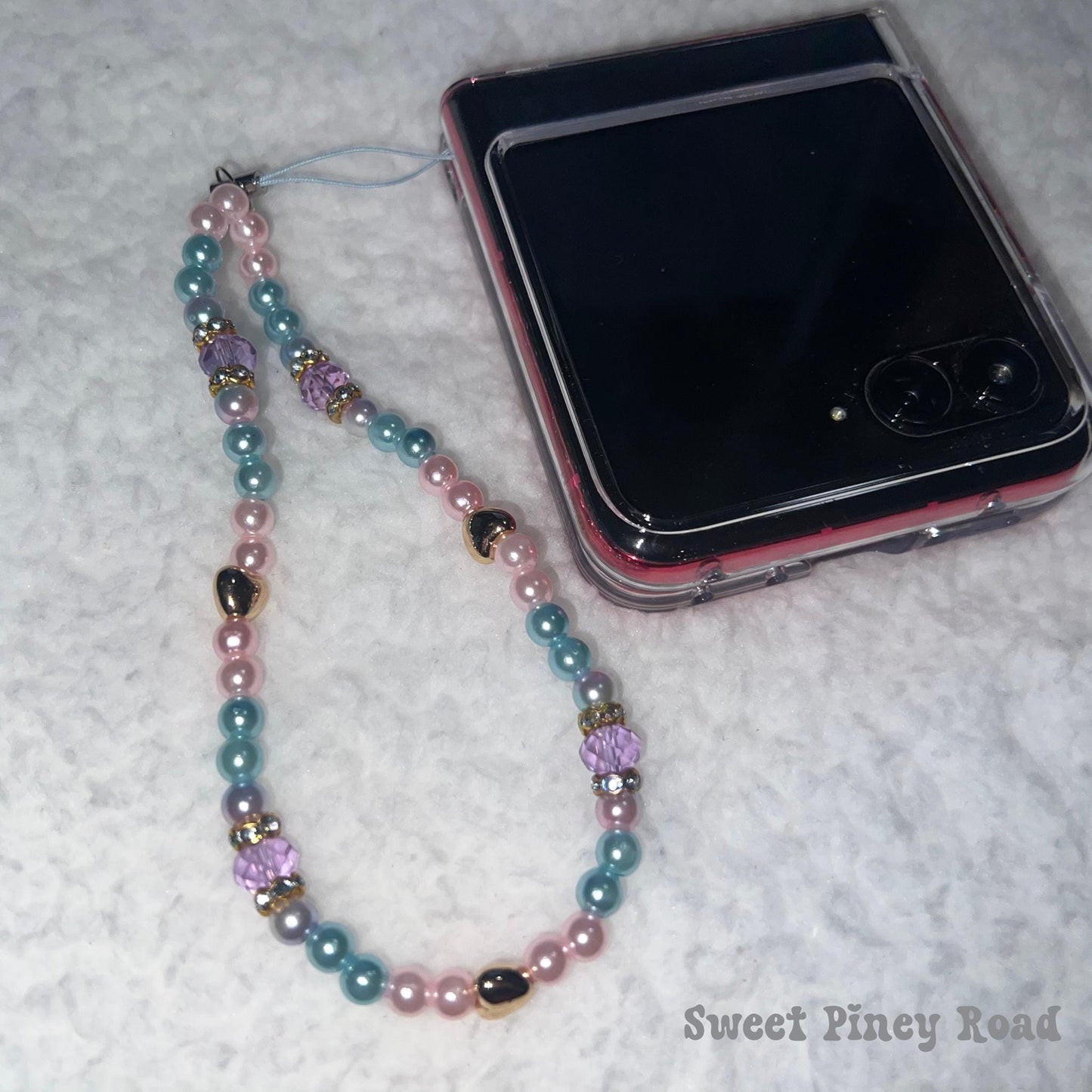Pastel Pearl Colorful Beaded Phone Charm Strap, Chain Cellphone Strap Lanyard, Cute Kawaii Wristlet Accessory, Girly Gift For Her Y2k Heart