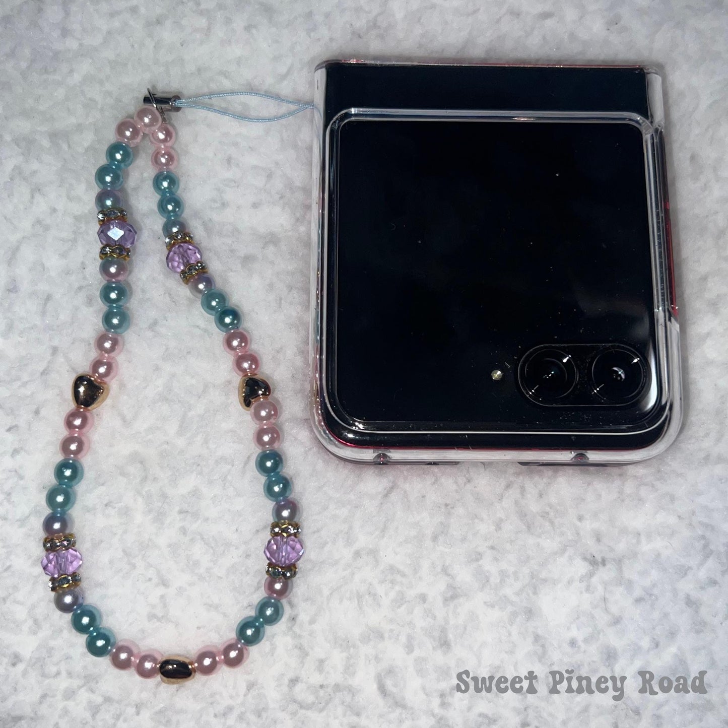 Pastel Pearl Colorful Beaded Phone Charm Strap, Chain Cellphone Strap Lanyard, Cute Kawaii Wristlet Accessory, Girly Gift For Her Y2k Heart