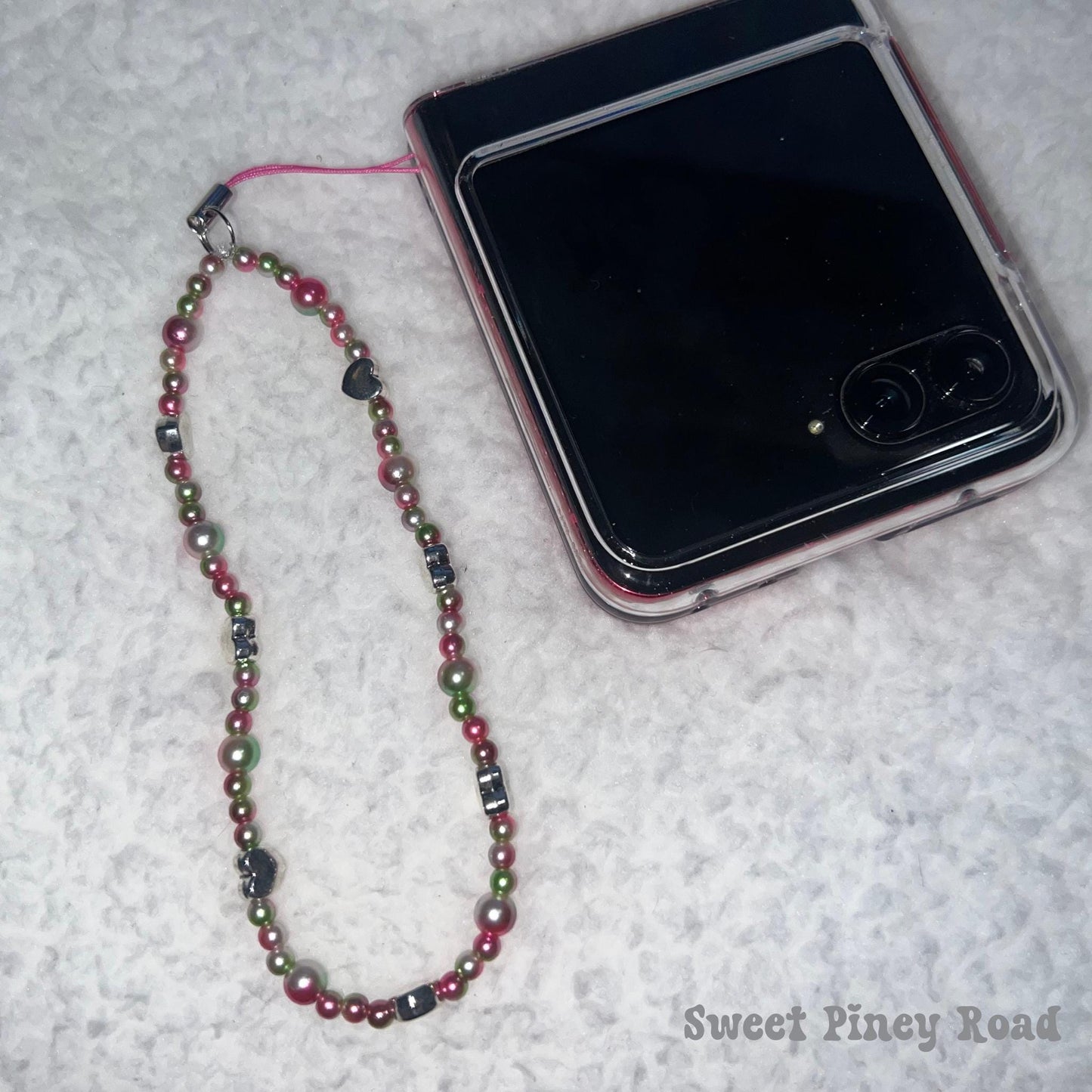 Colorful Pastel Pearl Heart Beaded Phone Charm Strap, Chain Cellphone Strap Lanyard, Cute Kawaii Wristlet Accessory, Girly Gift For Her Y2k