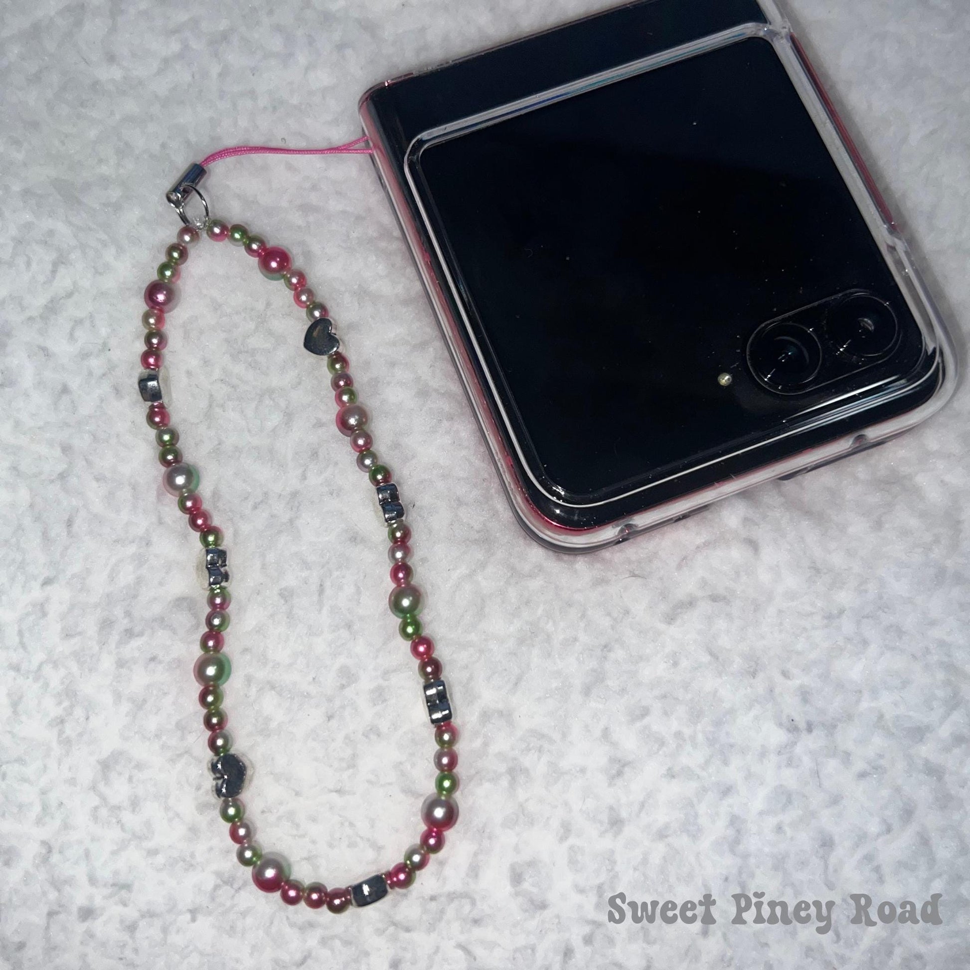 Colorful Pastel Pearl Heart Beaded Phone Charm Strap, Chain Cellphone Strap Lanyard, Cute Kawaii Wristlet Accessory, Girly Gift For Her Y2k