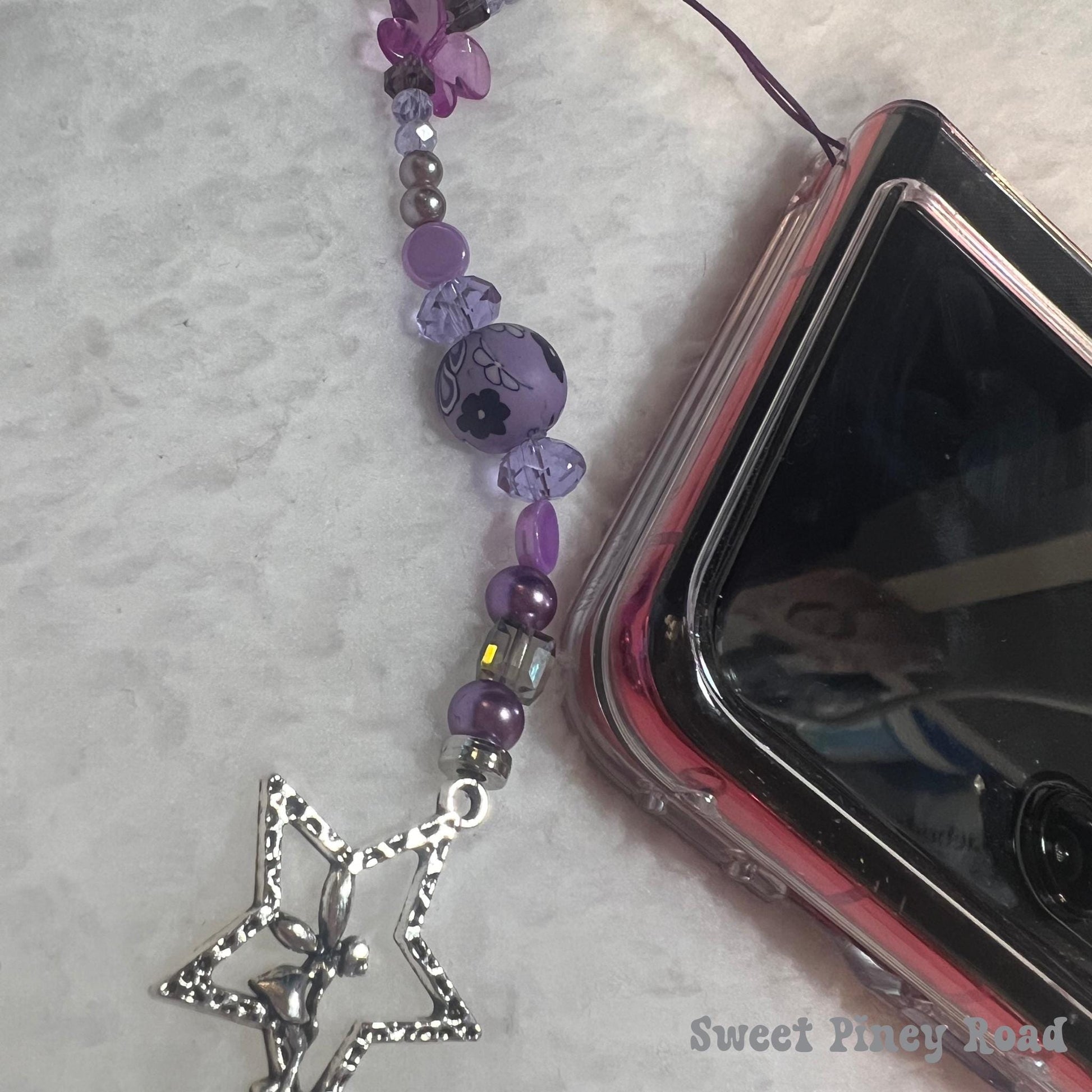 Purple Beaded Phone Charm, Cellphone Accessory, Cute Girly Aesthetic, Accessories, Gift For Her Mom Friend, 2000s Y2k Vibes, Butterfly Fairy