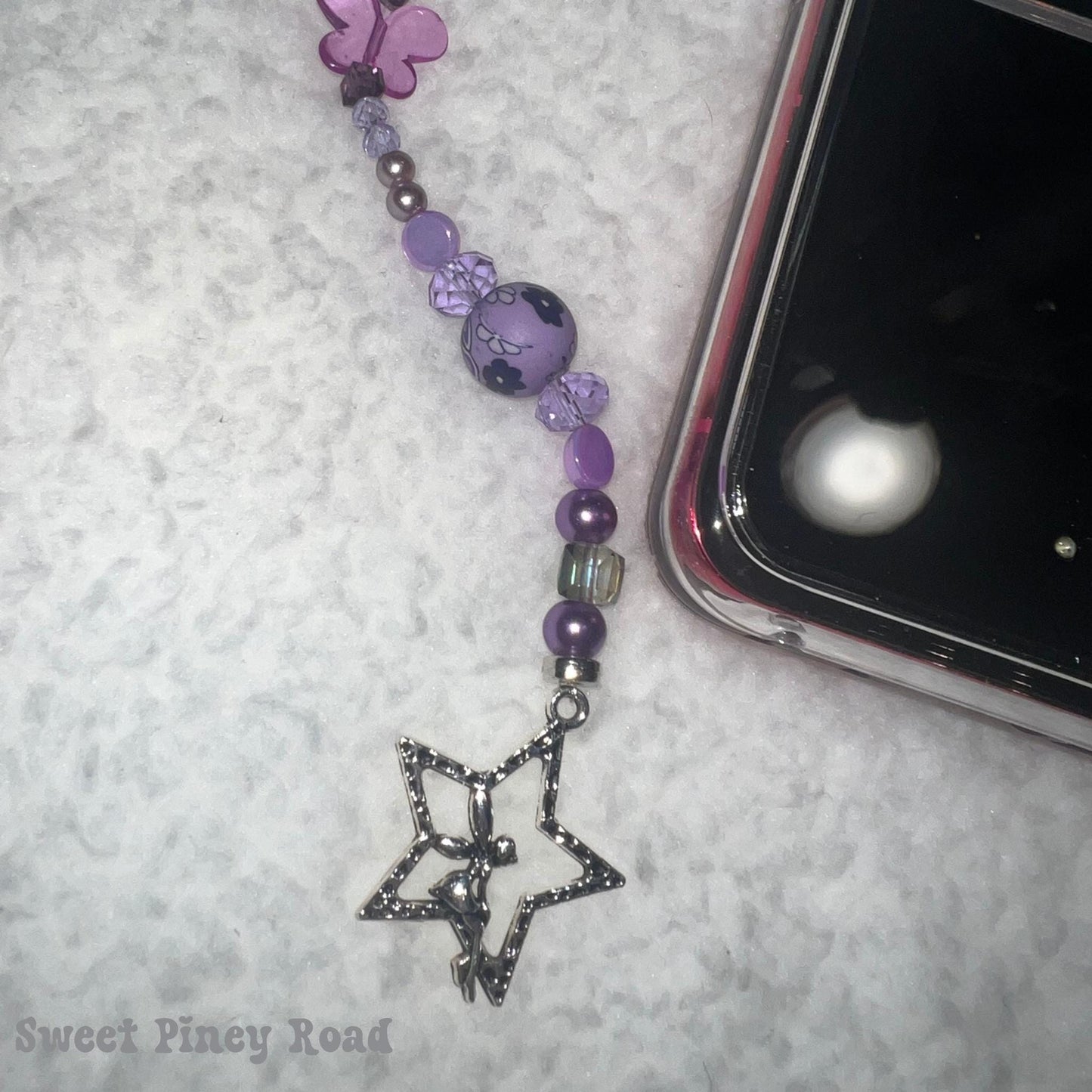 Purple Beaded Phone Charm, Cellphone Accessory, Cute Girly Aesthetic, Accessories, Gift For Her Mom Friend, 2000s Y2k Vibes, Butterfly Fairy
