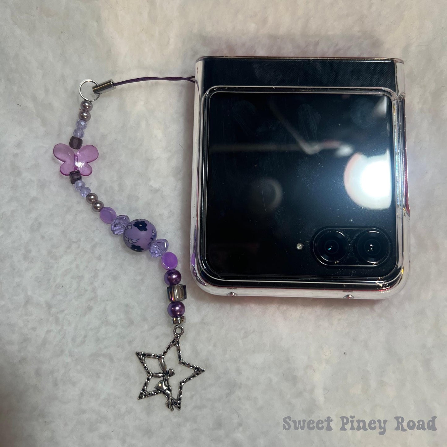 Purple Beaded Phone Charm, Cellphone Accessory, Cute Girly Aesthetic, Accessories, Gift For Her Mom Friend, 2000s Y2k Vibes, Butterfly Fairy