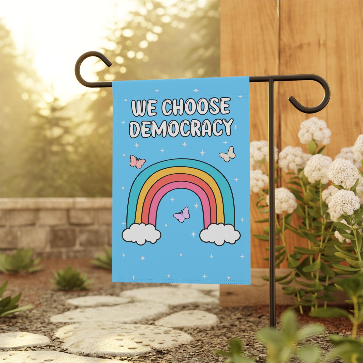 Subtle We Choose Democracy Rainbow Sparkle Yard Flag, Fuck Trump Sign, Fight Fascism Flag, Be the Resistance Banner, Anti-Trump Statement