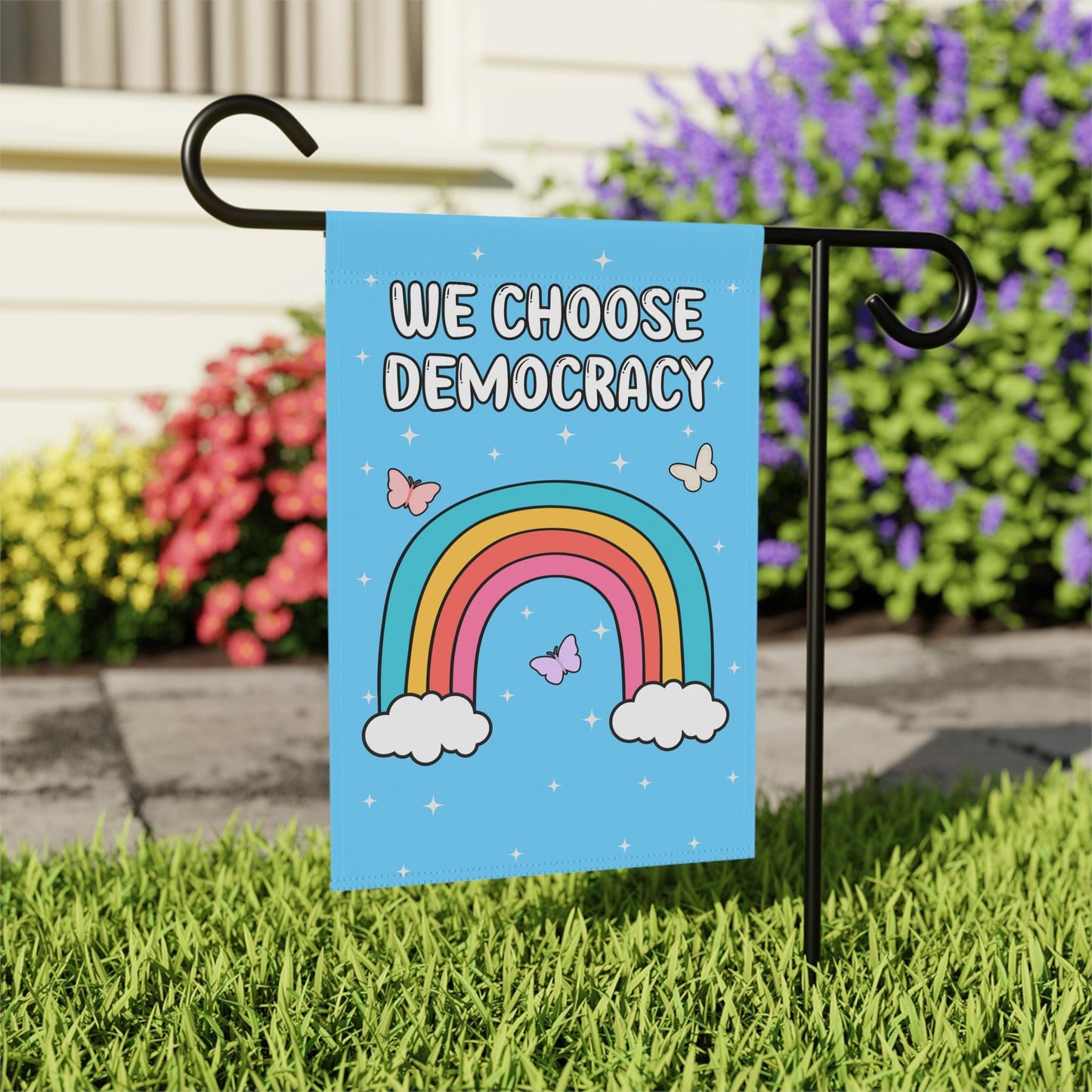 Subtle We Choose Democracy Rainbow Sparkle Yard Flag, Fuck Trump Sign, Fight Fascism Flag, Be the Resistance Banner, Anti-Trump Statement