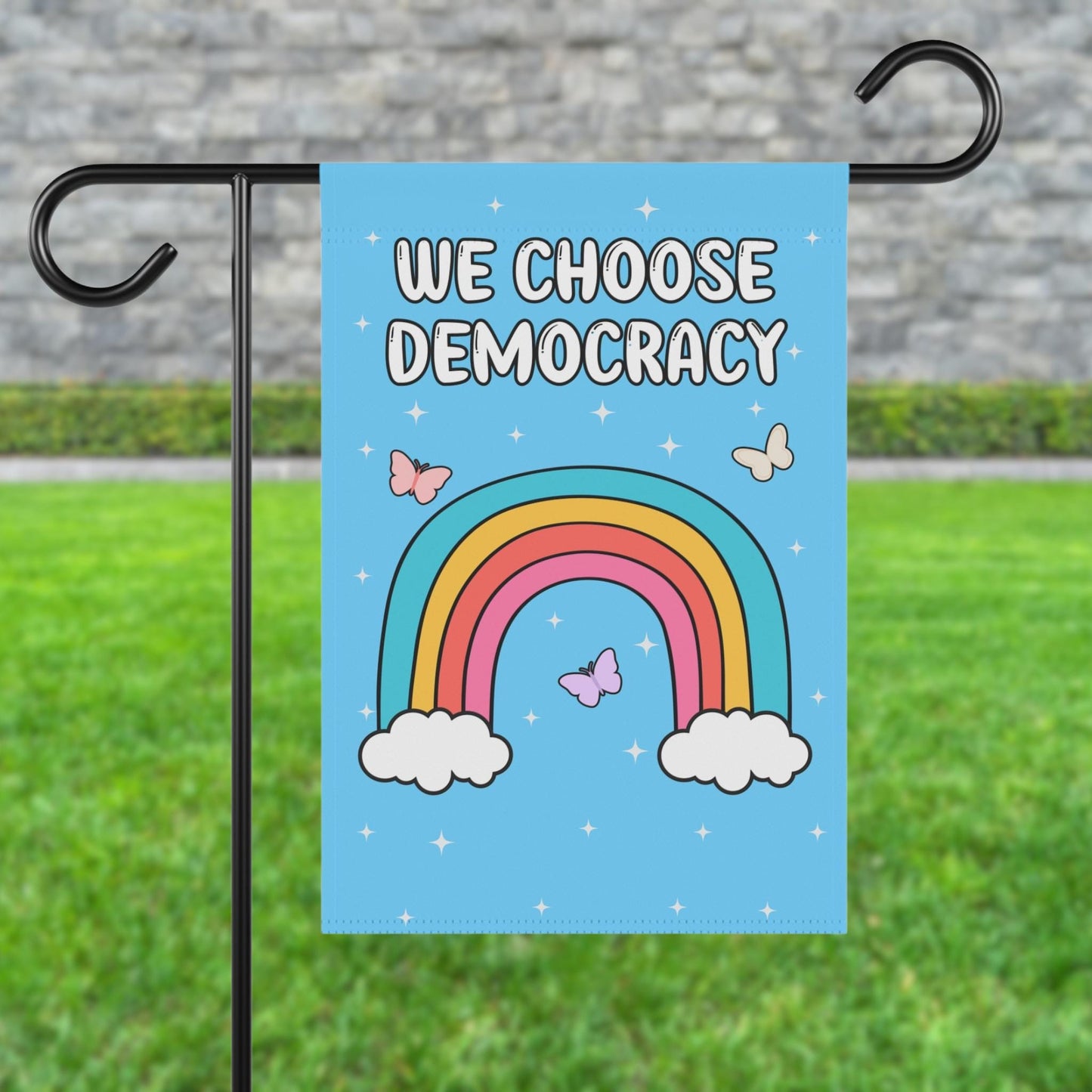 Subtle We Choose Democracy Rainbow Sparkle Yard Flag, Fuck Trump Sign, Fight Fascism Flag, Be the Resistance Banner, Anti-Trump Statement