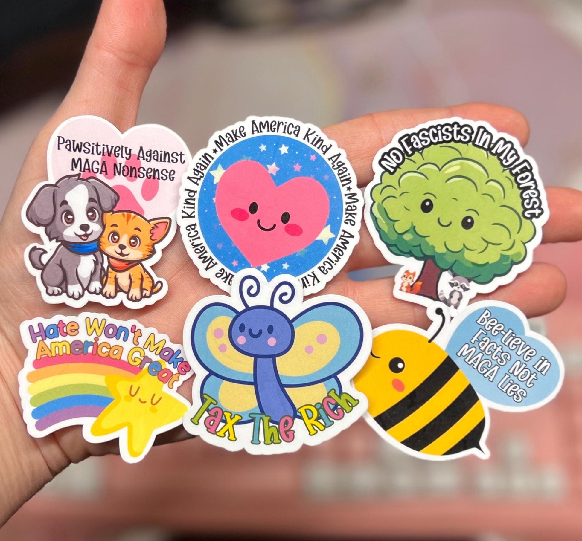 Adorable Snarky Political Sticker Pack | 6pc, 25pc, 50pc | Feminist, Anti-Trump MAGA, Funny Protest Stickers, Leftist Resist, Cute Animals