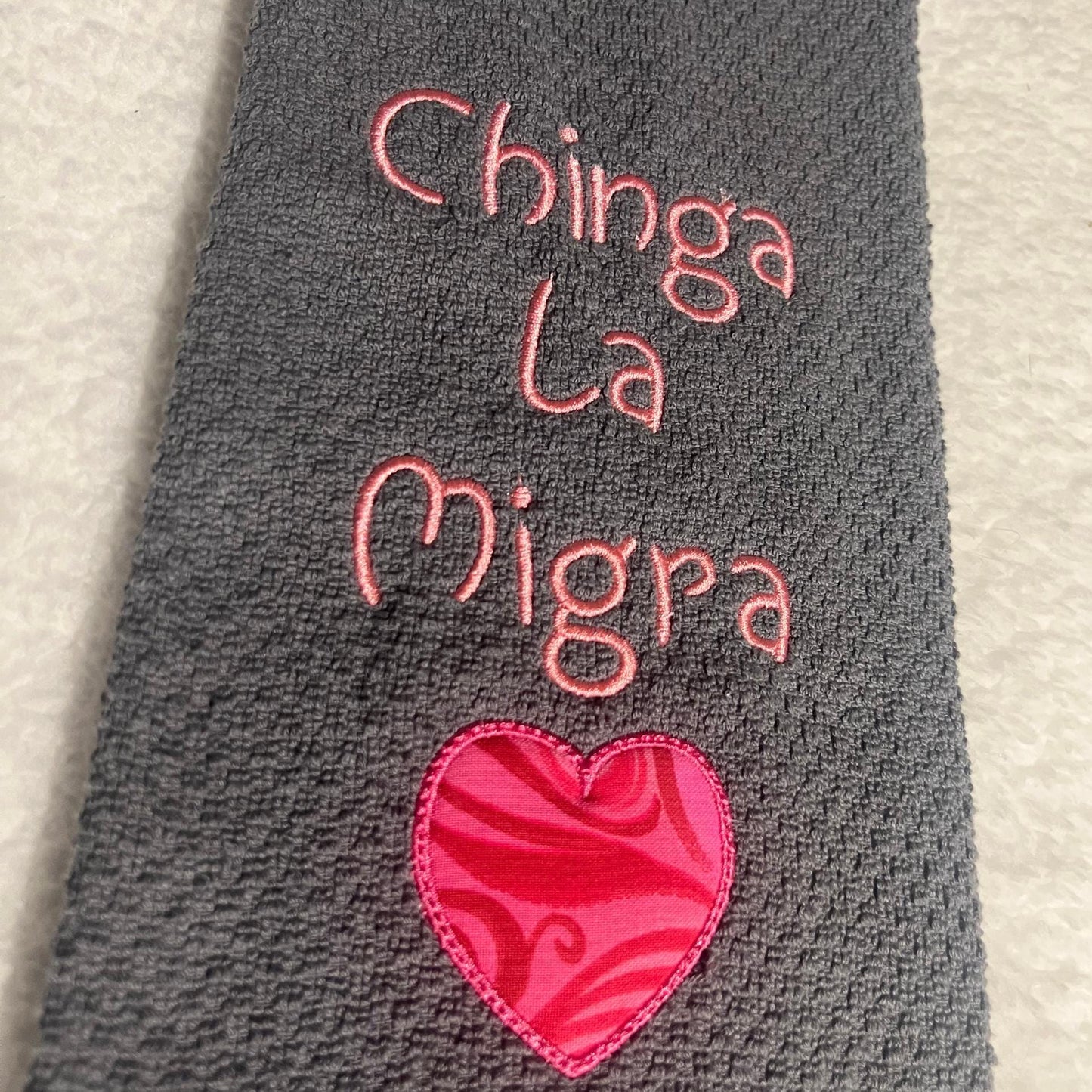 Chinga La Migra Hand Towel For Kitchen, Pink Heart Liberal Activist Fascism, Fuck Border Patrol, 100% Cotton Bathroom Decor Gift Idea Cute