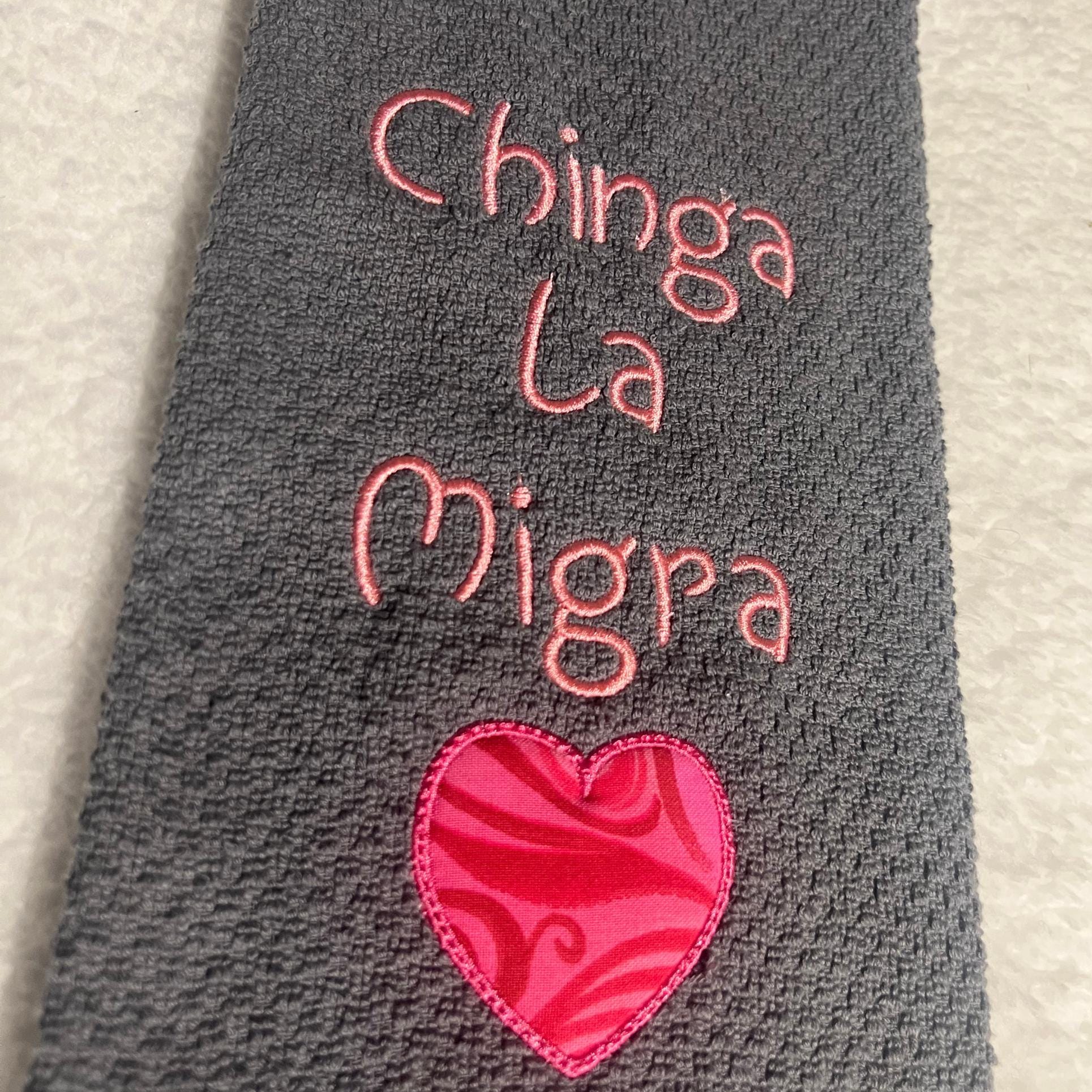 Chinga La Migra Hand Towel For Kitchen, Pink Heart Liberal Activist Fascism, Fuck Border Patrol, 100% Cotton Bathroom Decor Gift Idea Cute