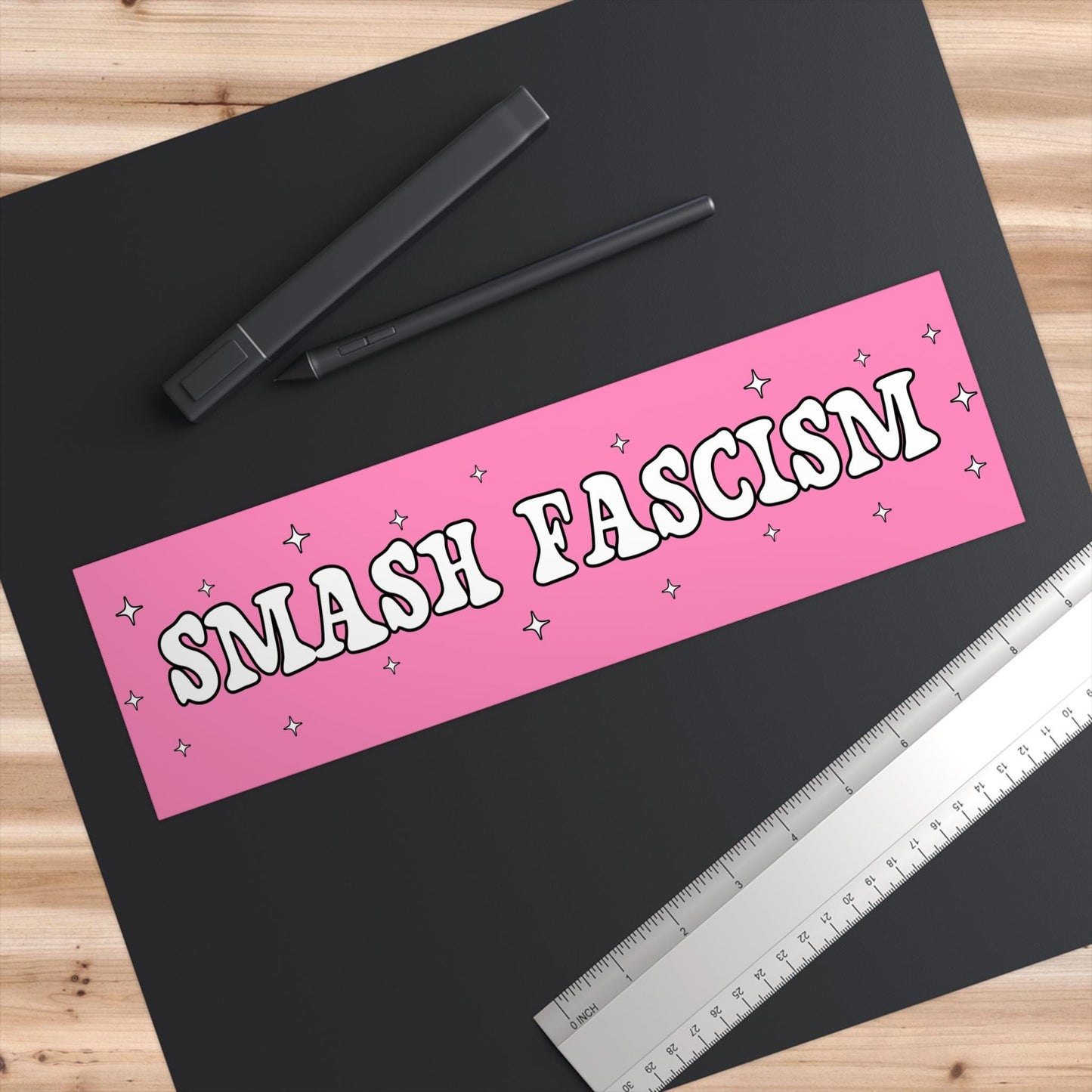 Smash Fascism Pink Sparkle Car Magnet or Bumper Sticker, Authoritarianism Tyranny Decal, Oppression Dictatorship Cute, Anti-democracy Resist
