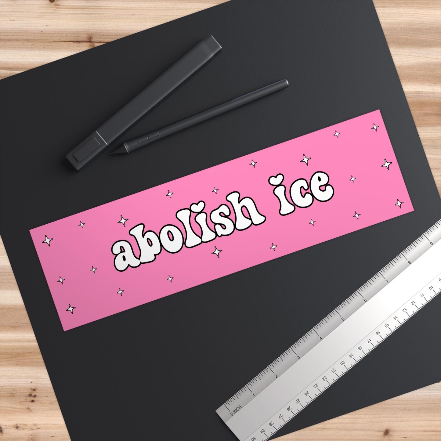 Abolish Ice Pink Sparkle Car Magnet or Bumper Sticker, End Deportations Decal, No Border Stop Raids, Immigration Justice, Defund Close Camps