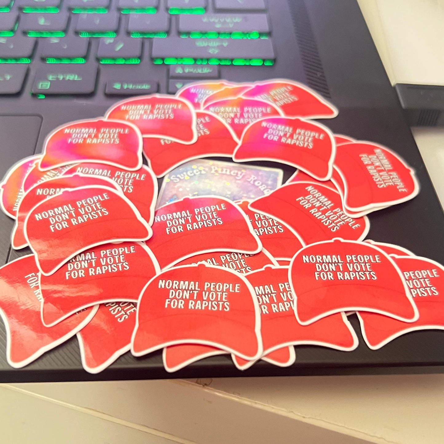 Normal People Don't Vote For Rapists - 25/50/100 pc Mini STICKERS (1 in.") Glossy! Hilarious Anti Trump/Maga Hat Sticker Pack, Fascist Nazi