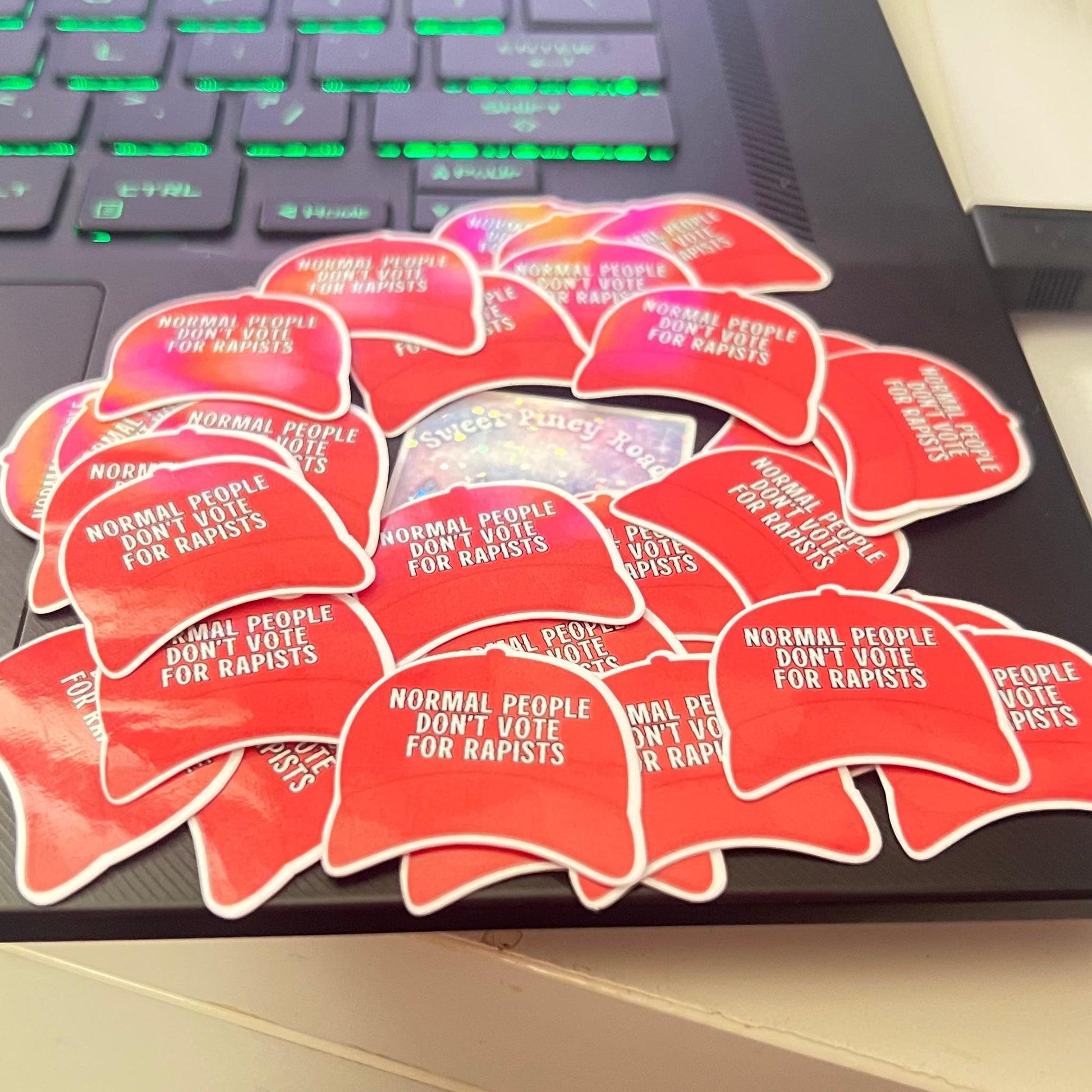 Normal People Don't Vote For Rapists - 25/50/100 pc Mini STICKERS (1 in.") Glossy! Hilarious Anti Trump/Maga Hat Sticker Pack, Fascist Nazi