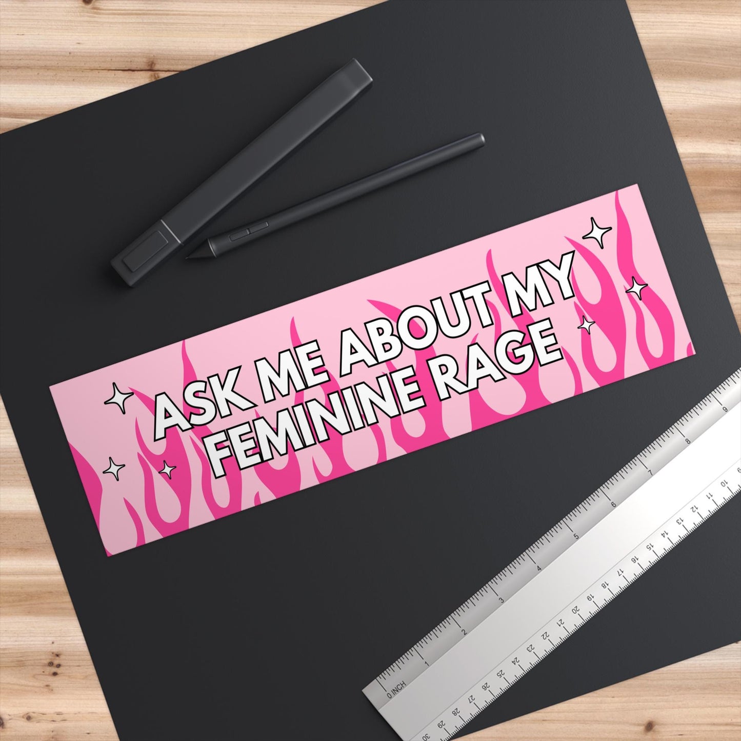 Ask Me About My Feminine Rage Car Magnet or Bumper Sticker, Gender Inequality, Sexism Injustice, Y2k Pink Flames, Gen Z Milennial Girly