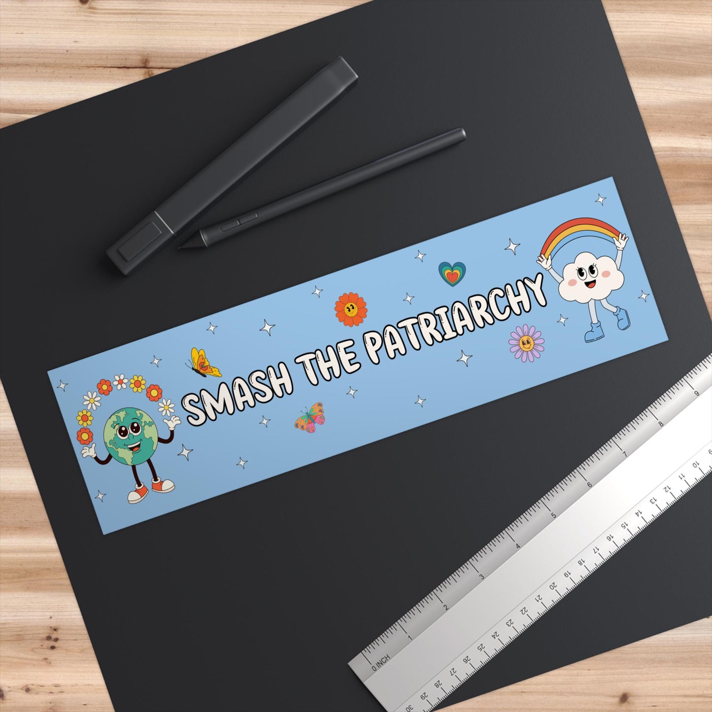 Smash the Patriarchy Car Magnet or Bumper Sticker, Cute Retro Feminist Decal, Groovy Aesthetic Girl Power Political Feminism Womens Equality