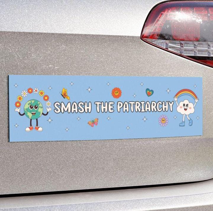 Smash the Patriarchy Car Magnet or Bumper Sticker, Cute Retro Feminist Decal, Groovy Aesthetic Girl Power Political Feminism Womens Equality