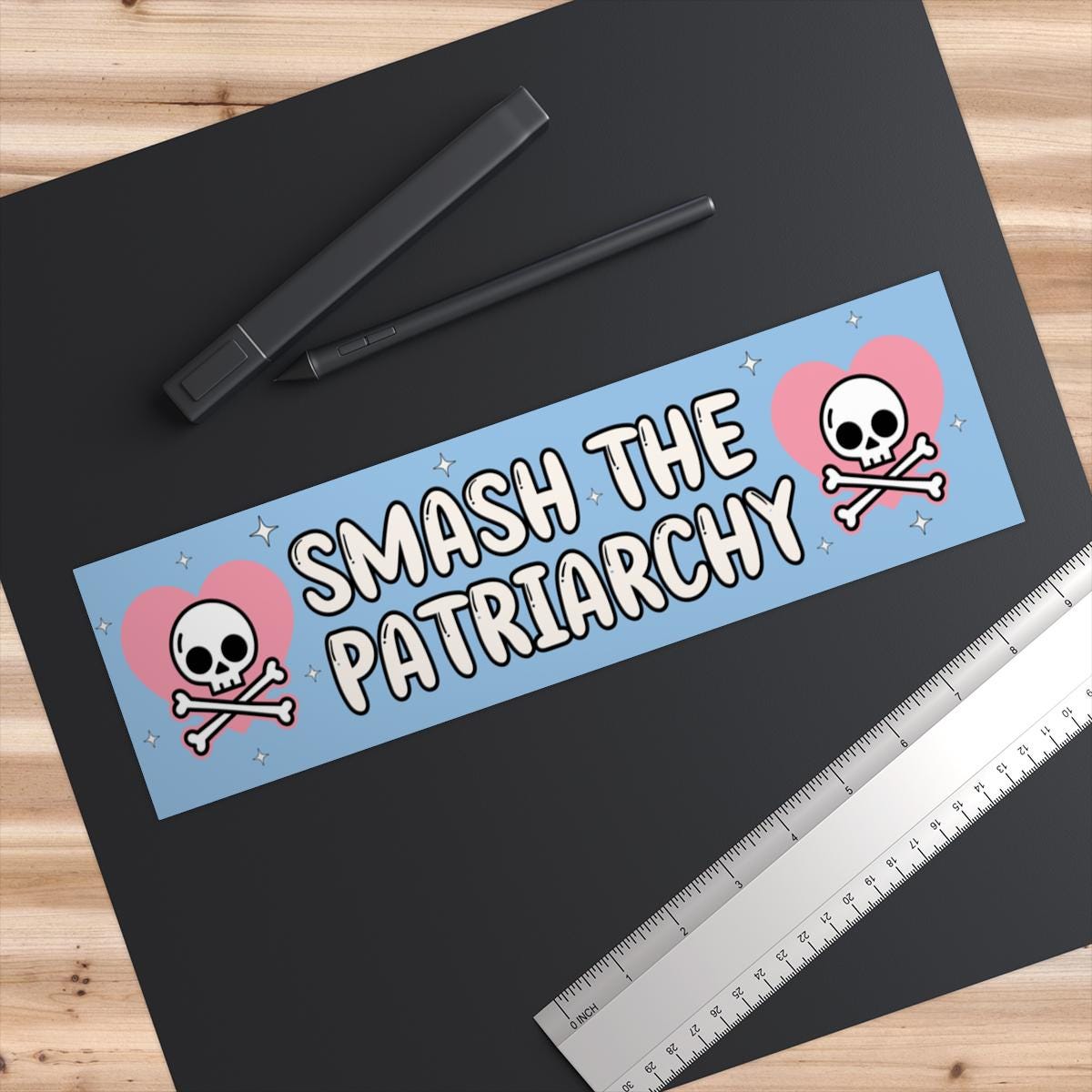 Smash the Patriarchy Car Magnet or Bumper Sticker, Cute Skull Feminist Decal, y2k Aesthetic Girl Power Political Feminism Womens Equality