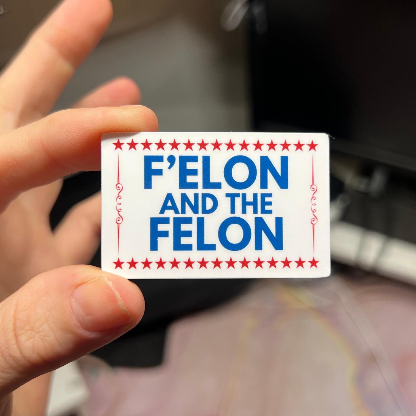 F'Elon and the Felon 10 or 20 pc 2"x1.3"in. Glossy Sticker Pack | Funny Anti-Trump Anti-Elon - Political Satire Decal for Protest & Activism