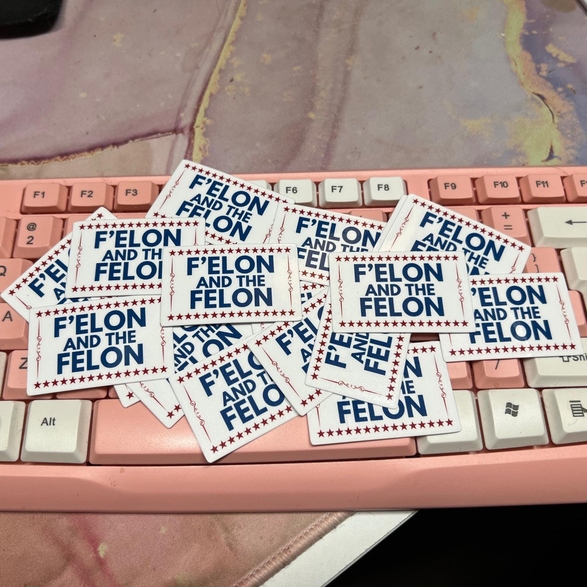 F'Elon and the Felon 10 or 20 pc 2"x1.3"in. Glossy Sticker Pack | Funny Anti-Trump Anti-Elon - Political Satire Decal for Protest & Activism