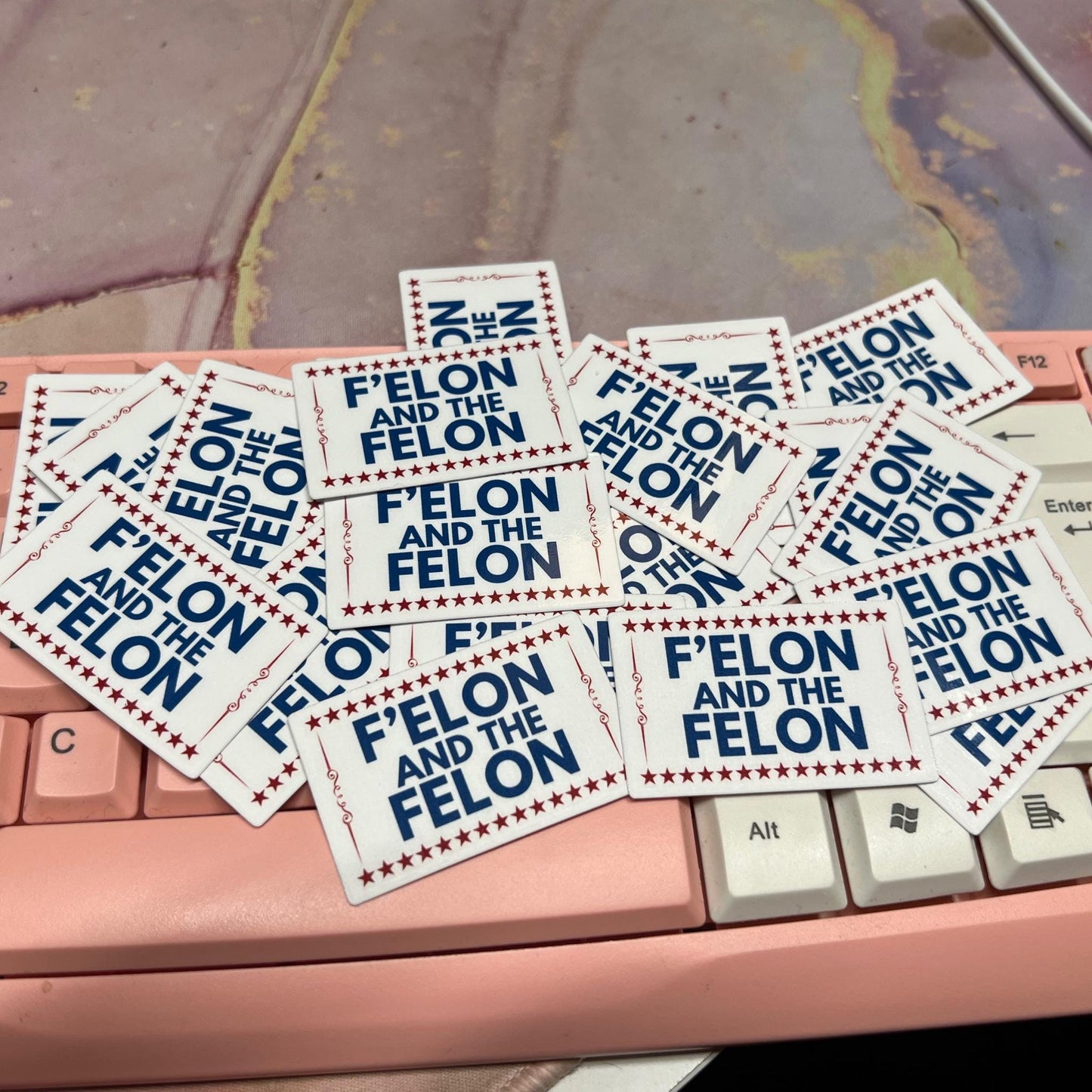 F'Elon and the Felon 10 or 20 pc 2"x1.3"in. Glossy Sticker Pack | Funny Anti-Trump Anti-Elon - Political Satire Decal for Protest & Activism
