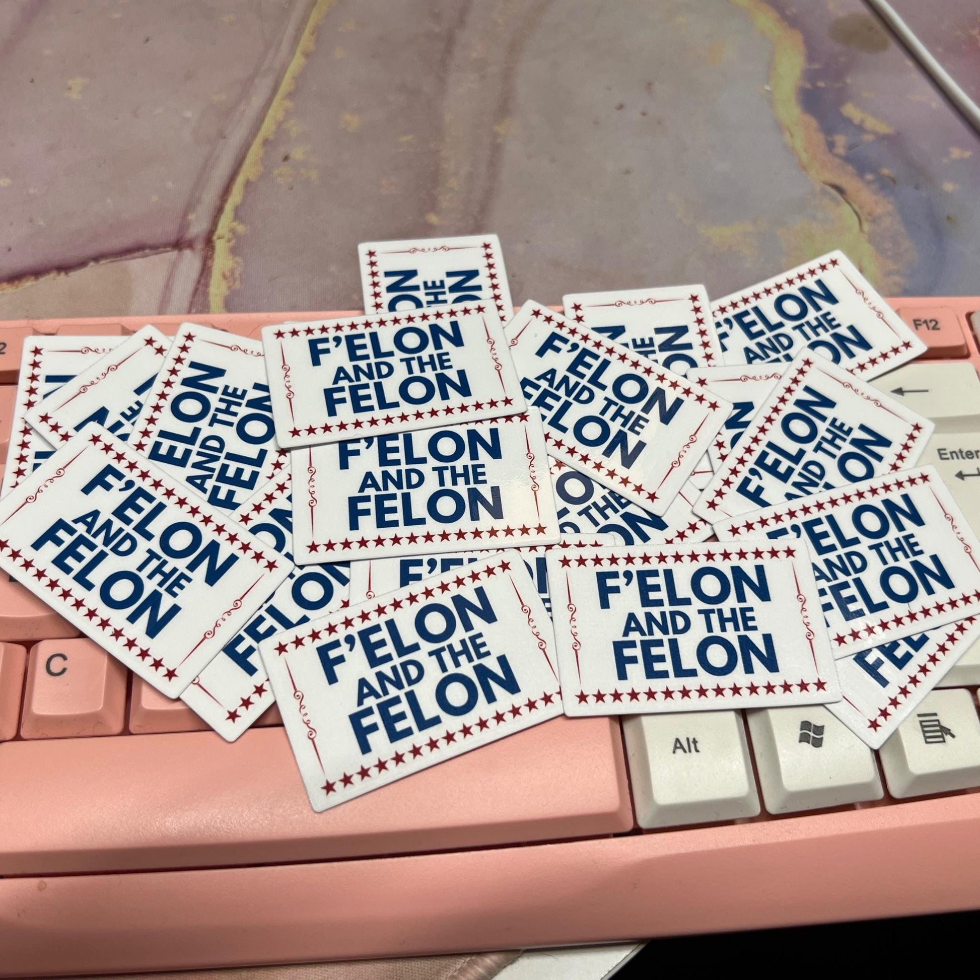 F'Elon and the Felon 10 or 20 pc 2"x1.3"in. Glossy Sticker Pack | Funny Anti-Trump Anti-Elon - Political Satire Decal for Protest & Activism