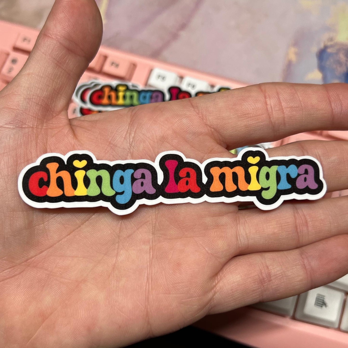 Chinga La Migra 10/20 pc 4"x.8"in. Glossy Sticker Pack | Rainbow Immigration Rights - Political Satire Decal for Protest & Activism Fuck Ice