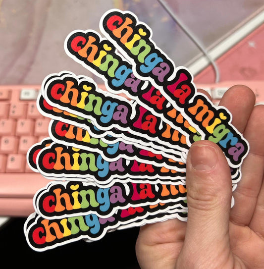 Chinga La Migra 10/20 pc 4"x.8"in. Glossy Sticker Pack | Rainbow Immigration Rights - Political Satire Decal for Protest & Activism Fuck Ice