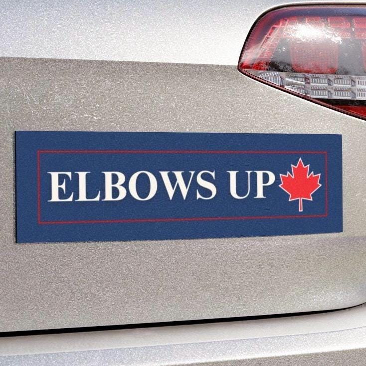 Elbows Up Canada Car Magnet or Bumper Sticker, Canadian Flag Protest Decal, Canada Trade War, Gift for Canadians, I Support Canada Rights