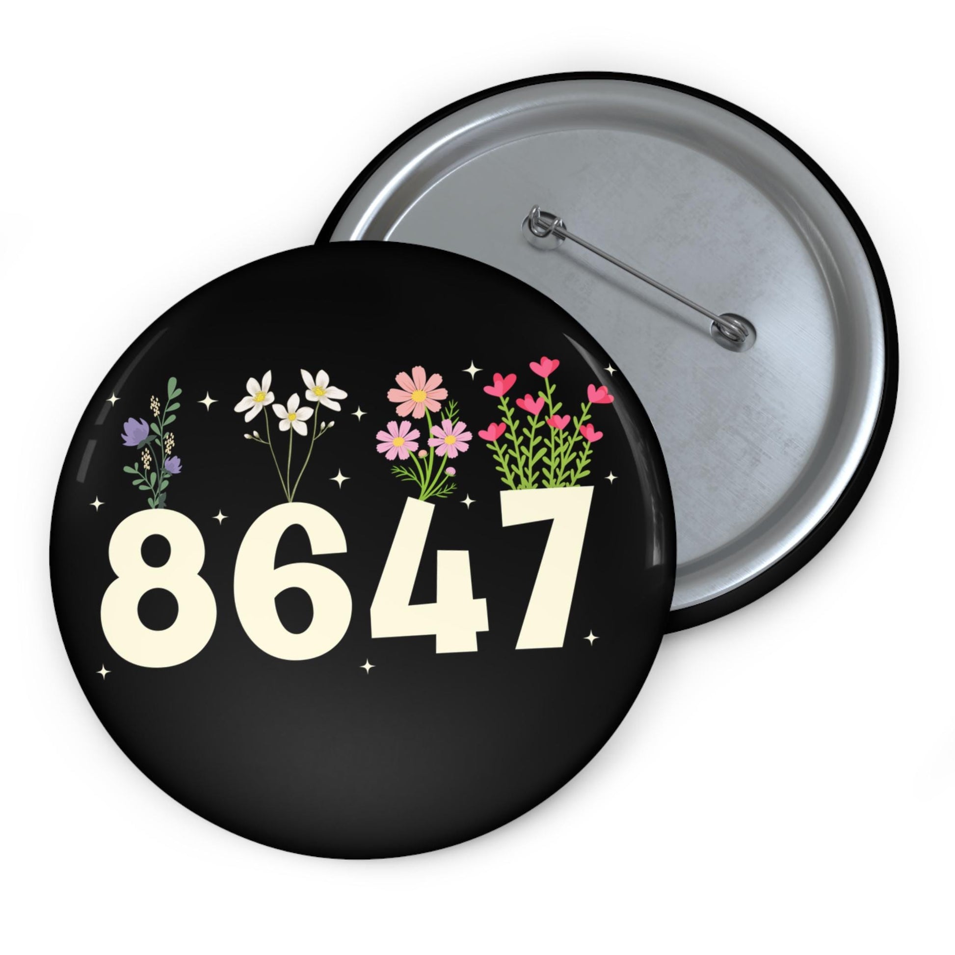 8647 Floral Button Pin, Activist Gift for Protest, FDT Anti Trump MAGA Accessory, Fuck Trump Activism, Democratic Pride, Cute Resist Rascism