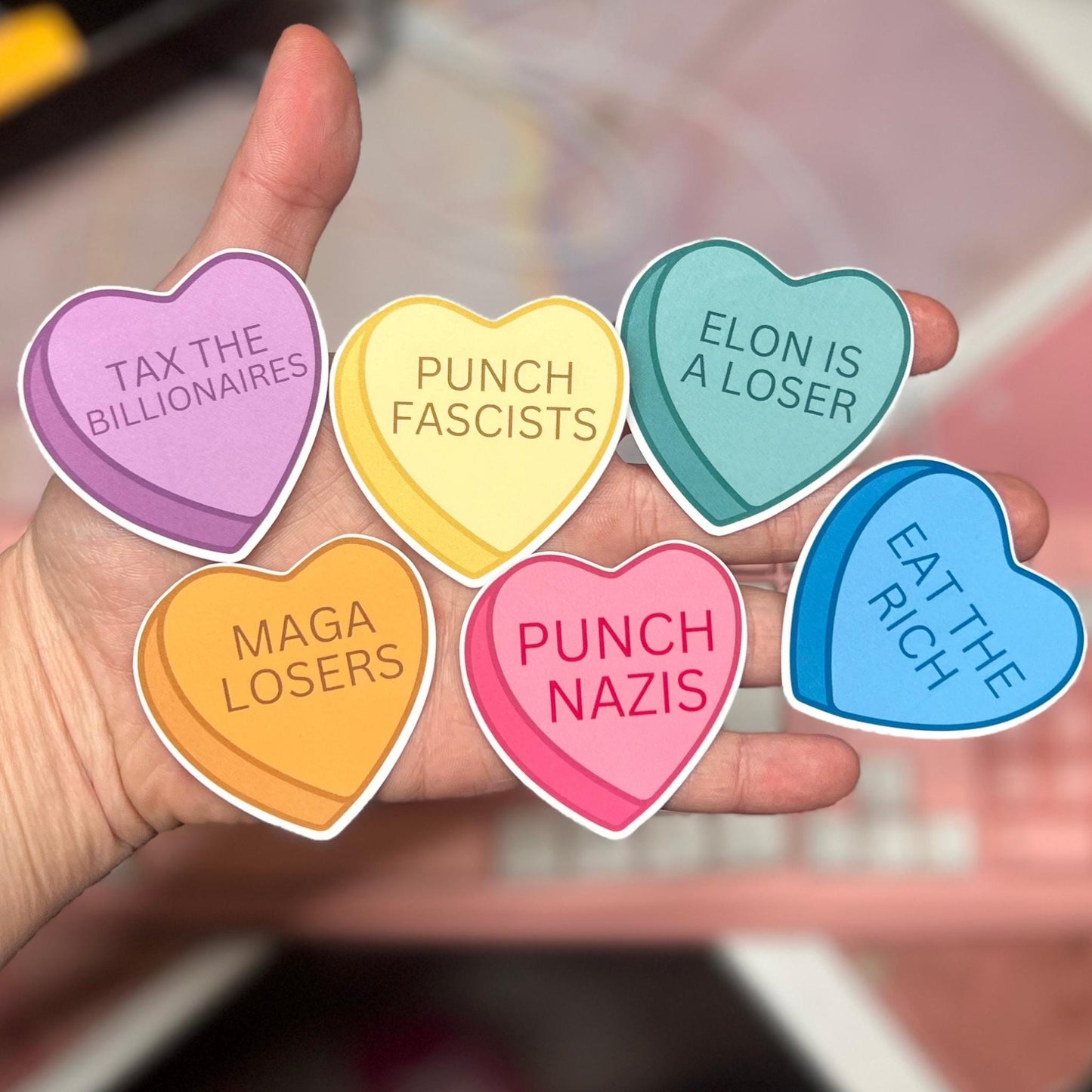 Anti Trump Stickers 2" (6 piece) or 1" (50/100 Sticker Pack) Glossy Hearts, Hilarious Anti Maga, Punch Nazis, Anti-Fascist Trump I Did That