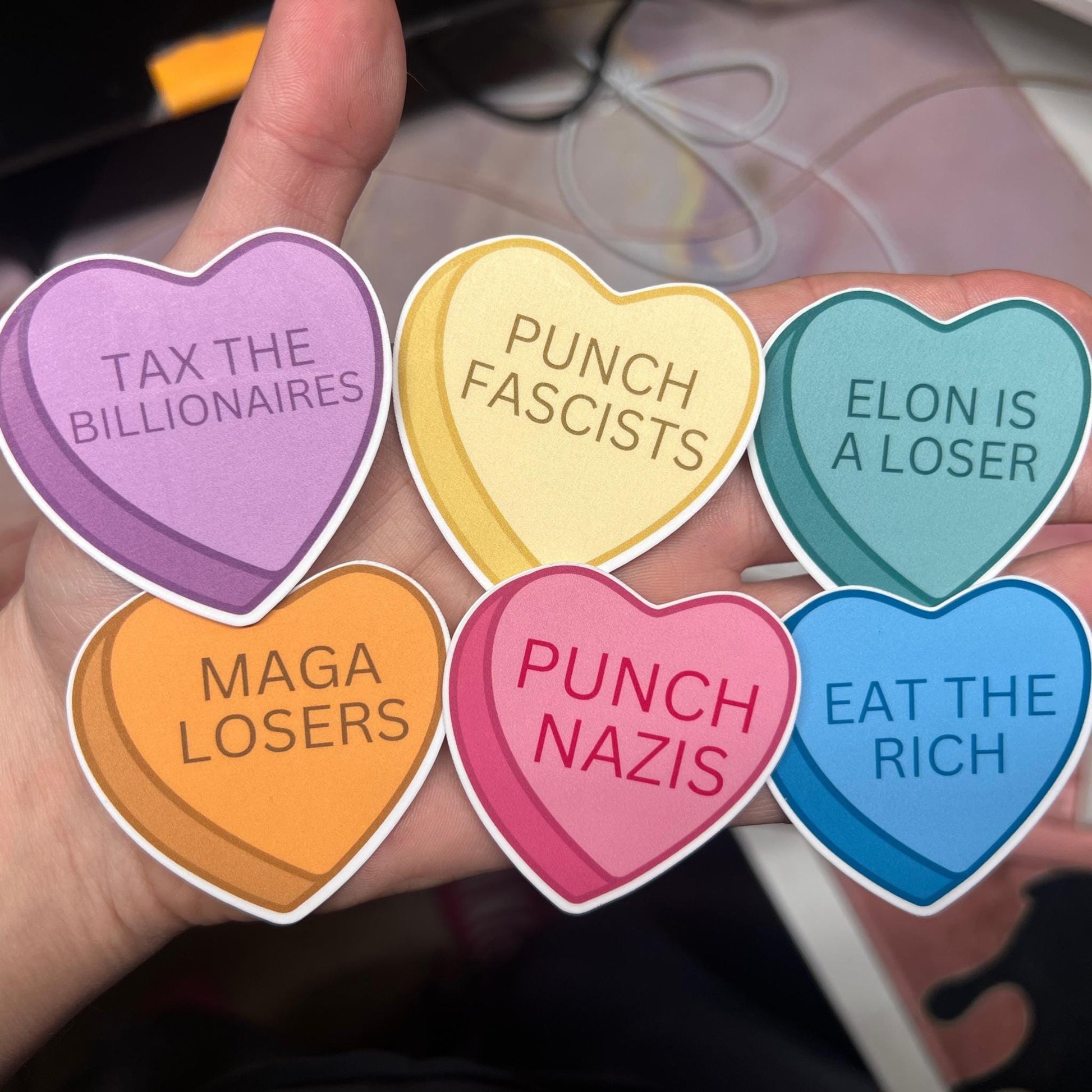 Anti Trump Stickers 2" (6 piece) or 1" (50/100 Sticker Pack) Glossy Hearts, Hilarious Anti Maga, Punch Nazis, Anti-Fascist Trump I Did That