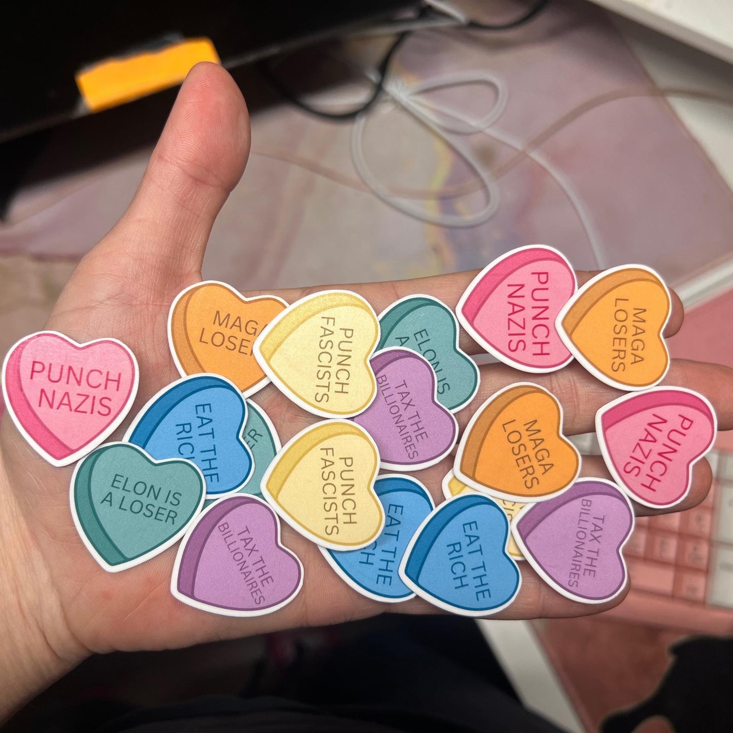 Anti Trump Stickers 2" (6 piece) or 1" (50/100 Sticker Pack) Glossy Hearts, Hilarious Anti Maga, Punch Nazis, Anti-Fascist Trump I Did That