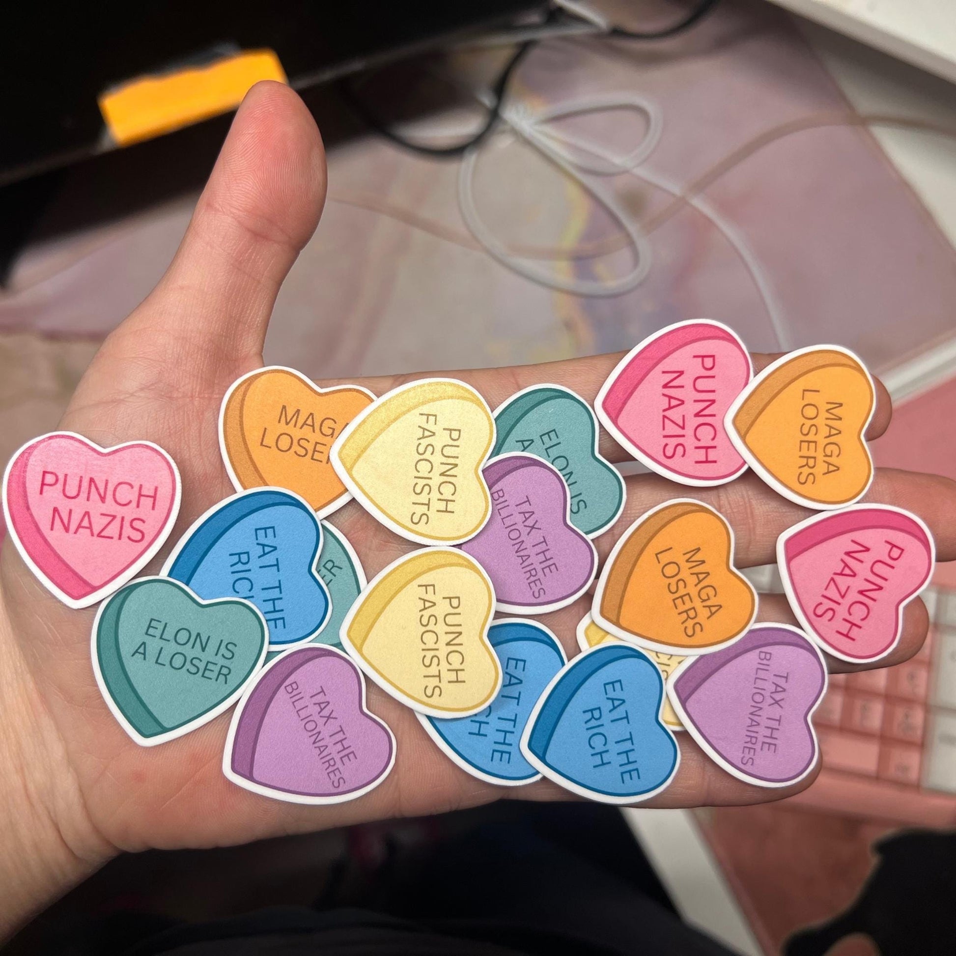 Anti Trump Stickers 2" (6 piece) or 1" (50/100 Sticker Pack) Glossy Hearts, Hilarious Anti Maga, Punch Nazis, Anti-Fascist Trump I Did That