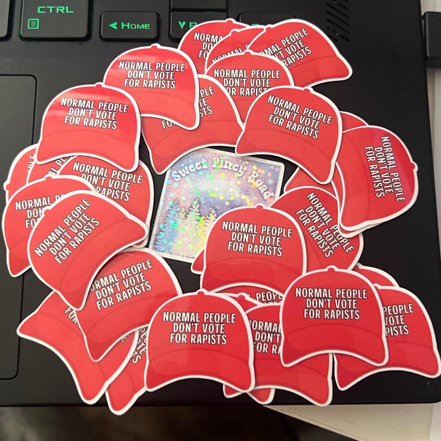 Normal People Don't Vote For Rapists - 25/50/100 pc Mini STICKERS (1 in.") Glossy! Hilarious Anti Trump/Maga Hat Sticker Pack, Fascist Nazi
