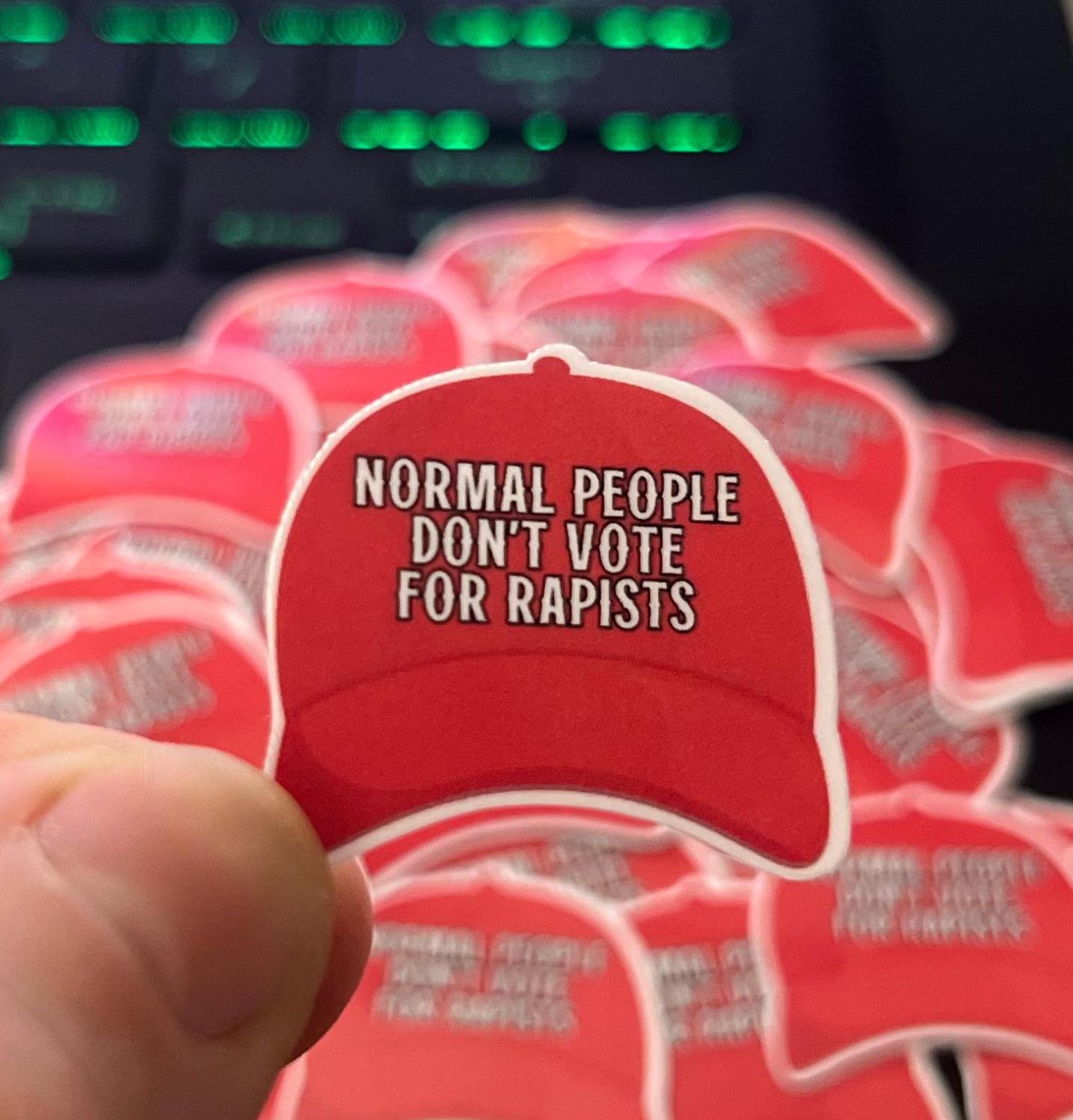 Normal People Don't Vote For Rapists - 25/50/100 pc Mini STICKERS (1 in.") Glossy! Hilarious Anti Trump/Maga Hat Sticker Pack, Fascist Nazi
